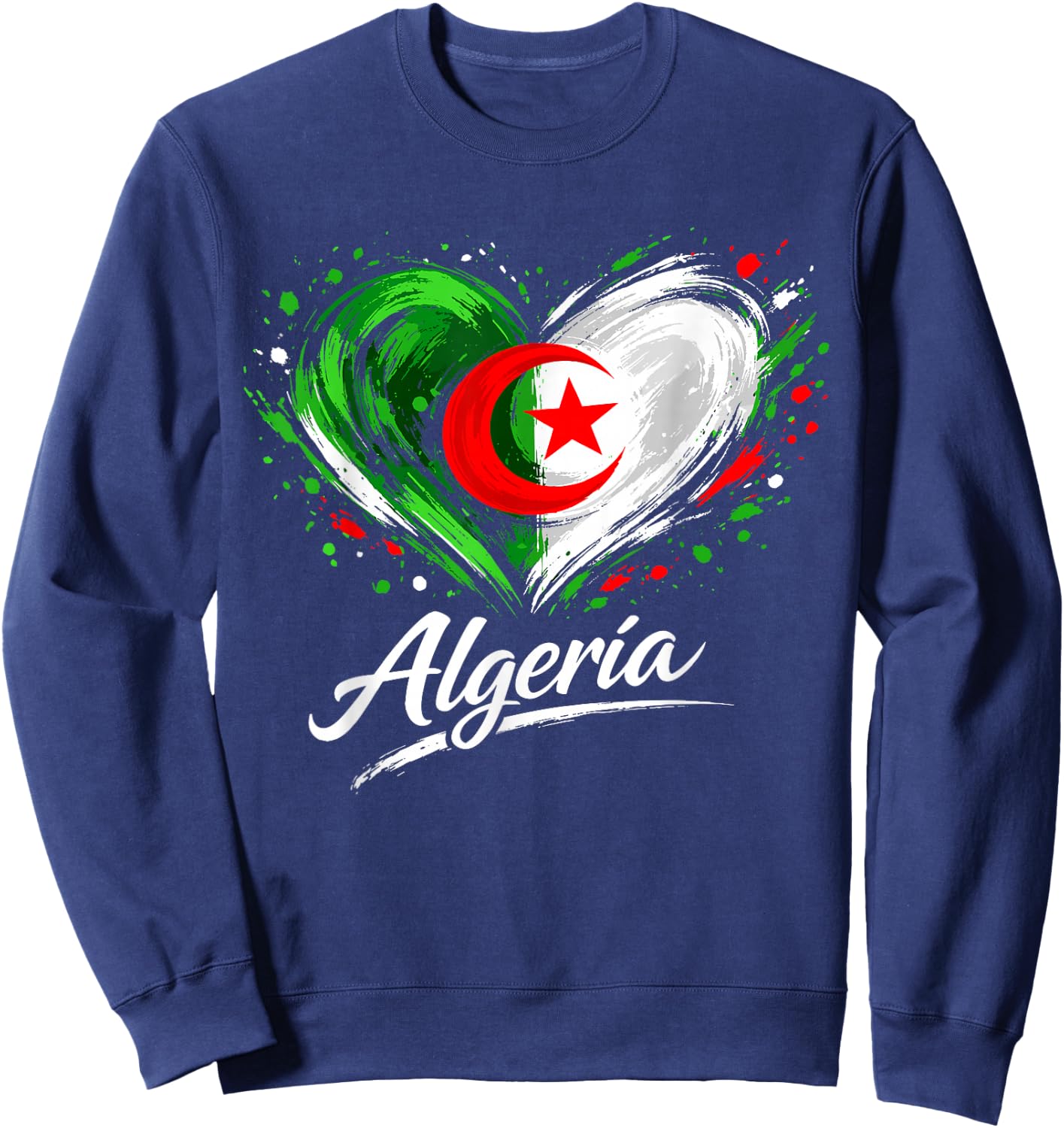 Algeria Heart Patriotic Algerian Pride Sweatshirt - Sweatshirt | Navy