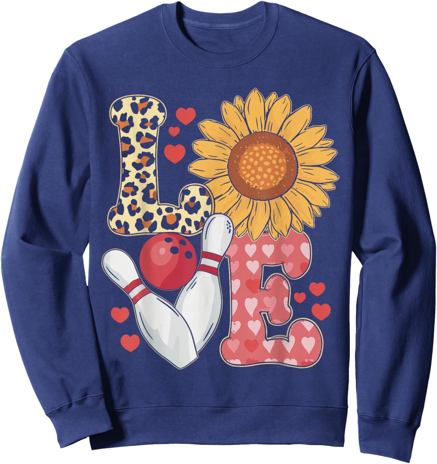Love Leopard Sunflower Bowling Valentine Bowling Sweatshirt - Sweatshirt | Navy