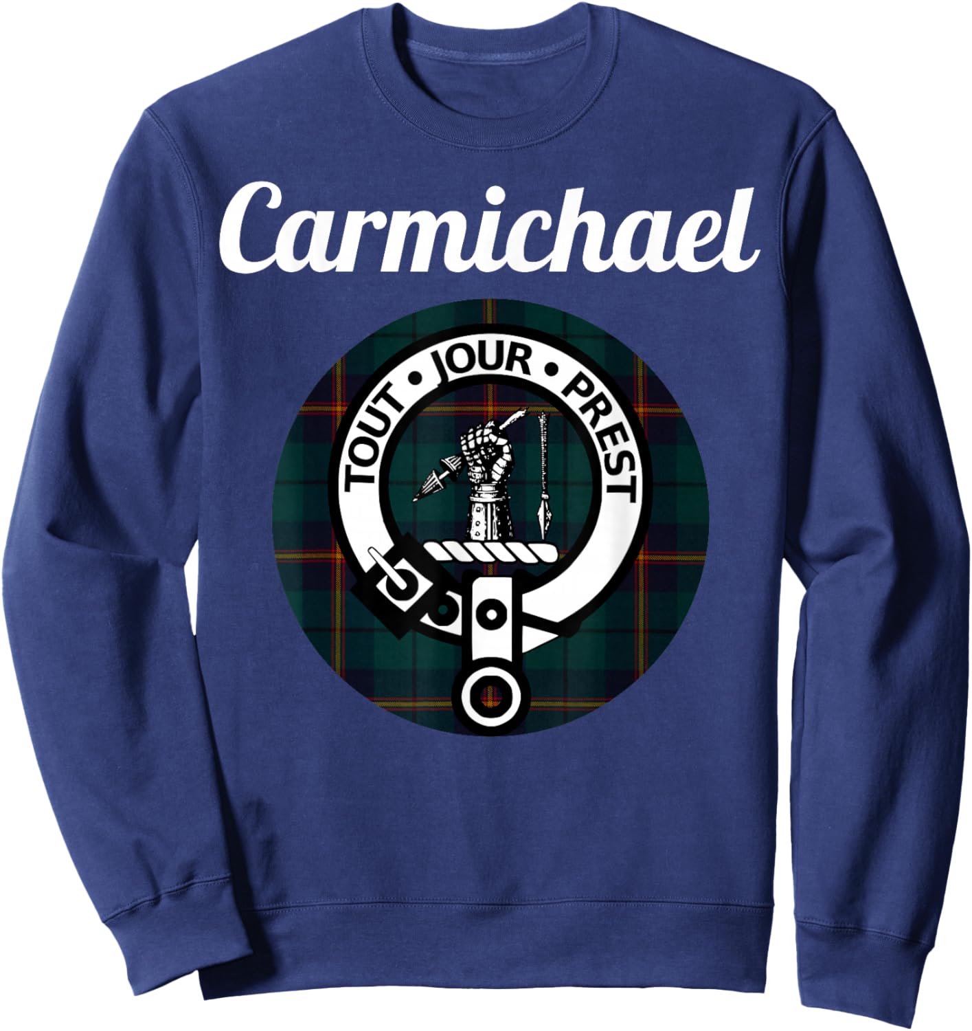 Carmichael Clan Scottish Name Coat of Arms Tartan Sweatshirt - Sweatshirt | Navy
