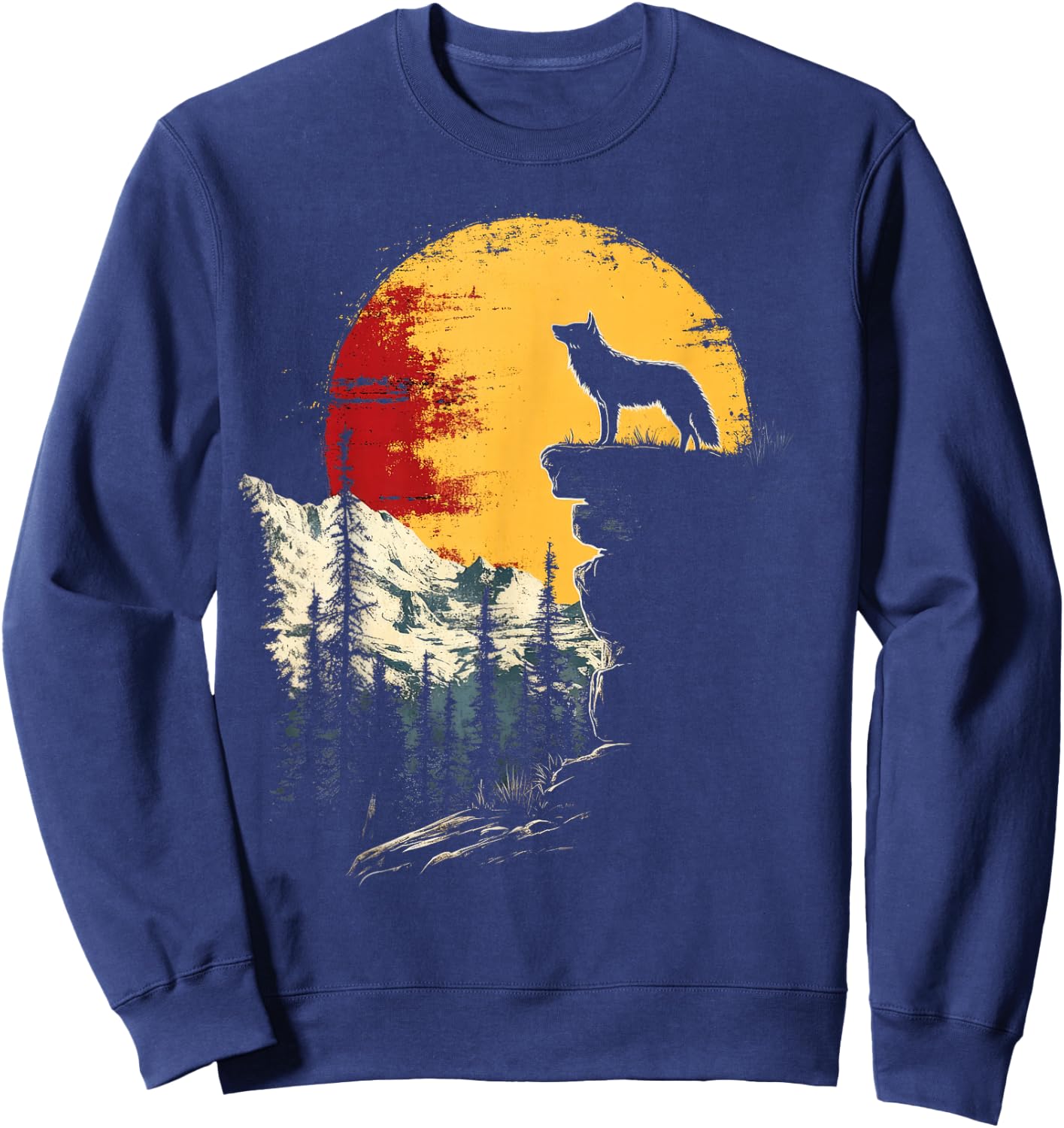 Wolf Moon Nature Mountains Wildlife Vintage Sweatshirt - Sweatshirt | Navy