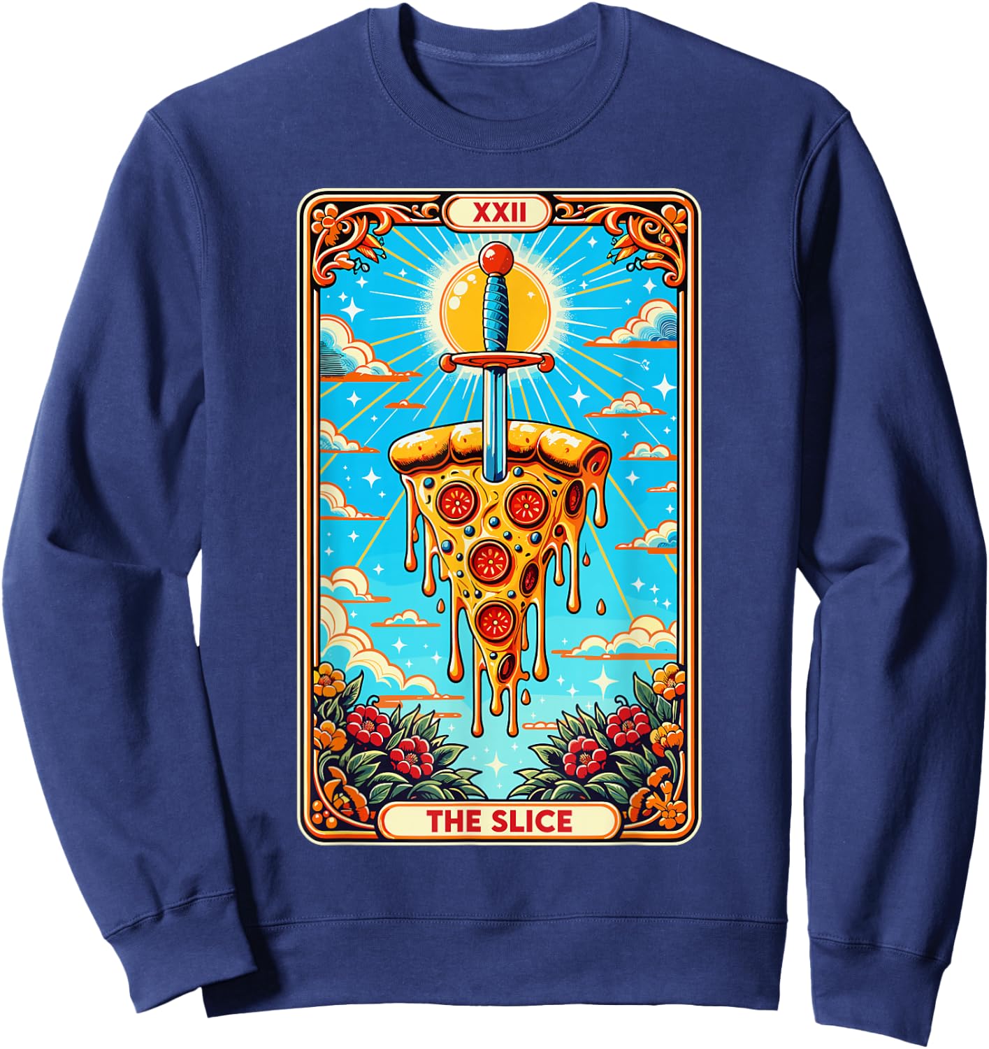 Tarot card funny pizza shirt pizza knife pizza shovel fast food Sweatshirt - Sweatshirt | Navy