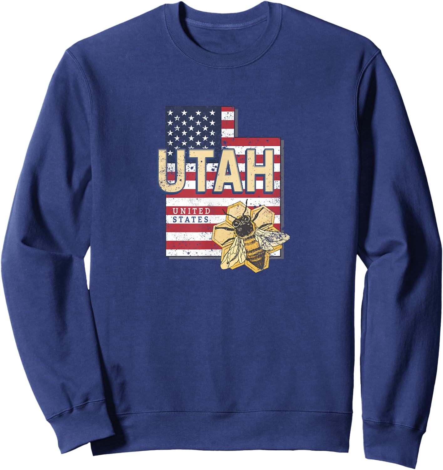 Utah with Bee United States retro map Vintage USA souvenir Sweatshirt - Sweatshirt | Navy