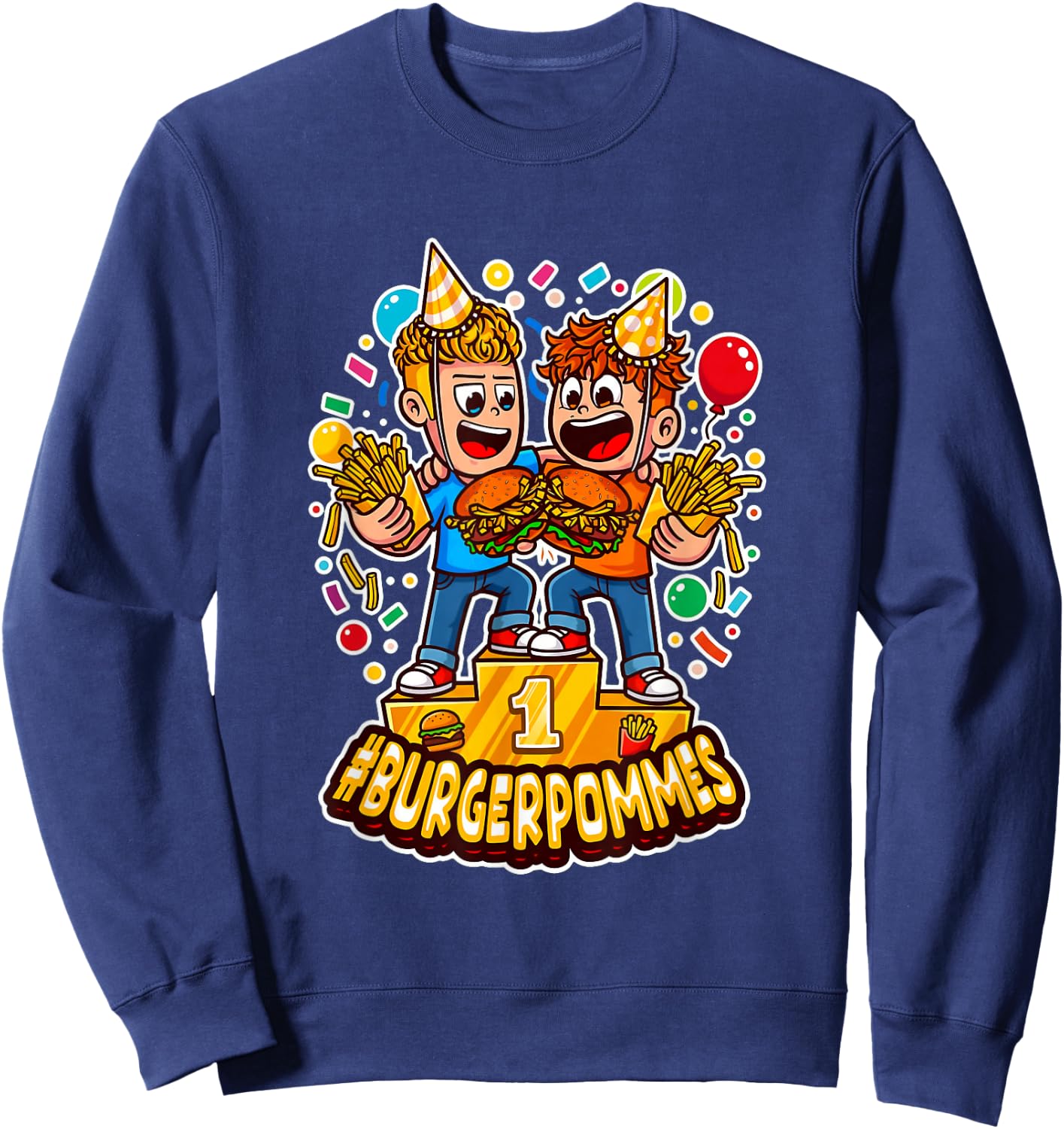 Cute Burger.Pommes Cartoon Art Sieger Podest Foodie Sweatshirt - Sweatshirt | Navy