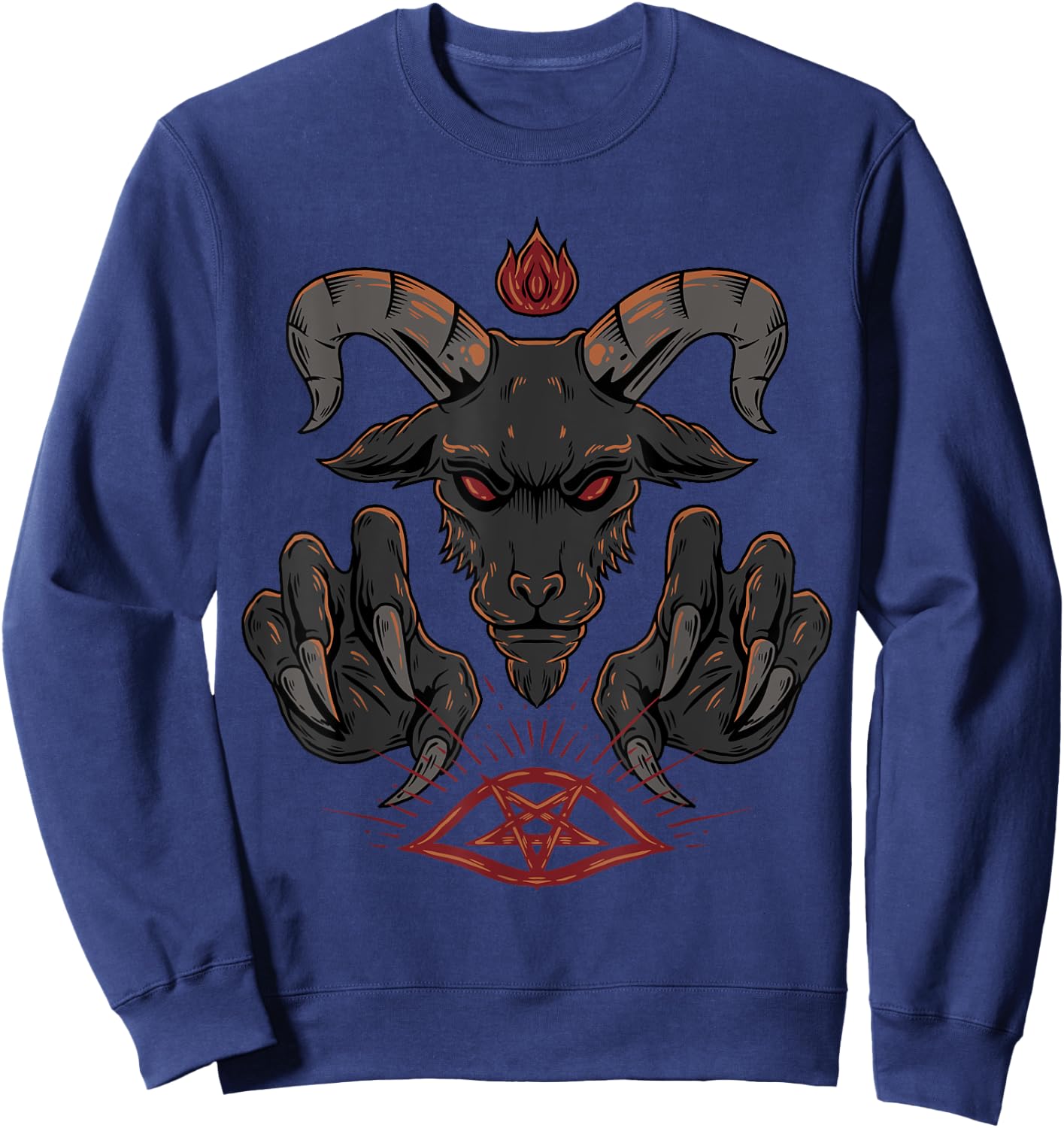 Pentagram Eye Baphomet Satanic Satan Occult Goat Sweatshirt - Sweatshirt | Navy