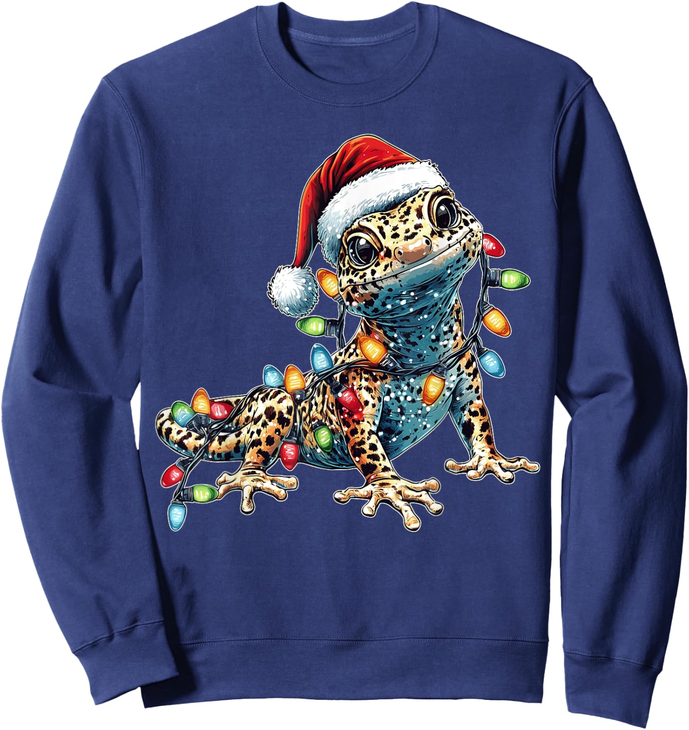 Leopard Gecko Lizard Christmas Hat Xmas Sweatshirt - Sweatshirt | Navy