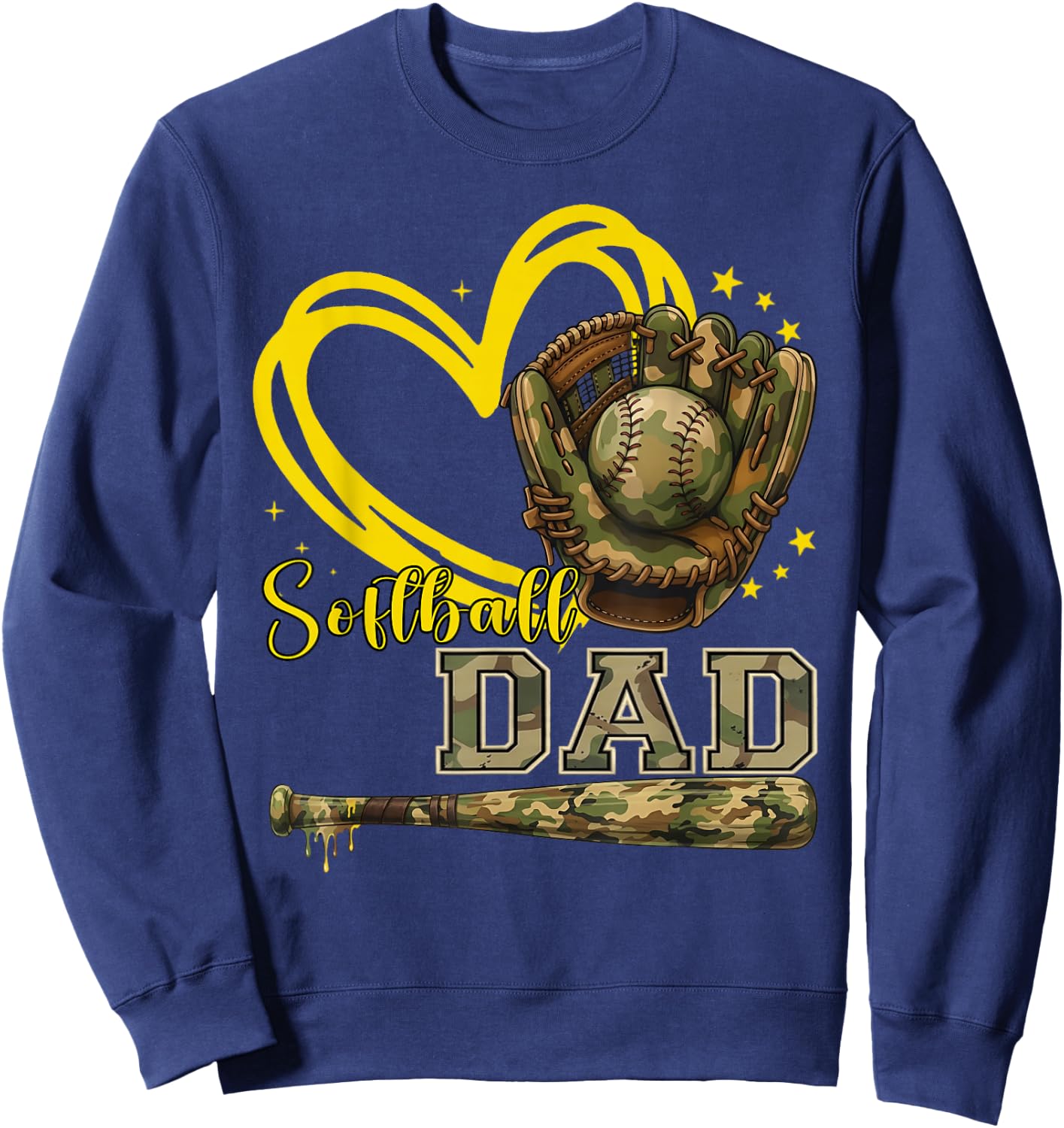 Softball Dad Camo Heart Father Daddy Papa Family Pride Sweatshirt - Sweatshirt | Navy