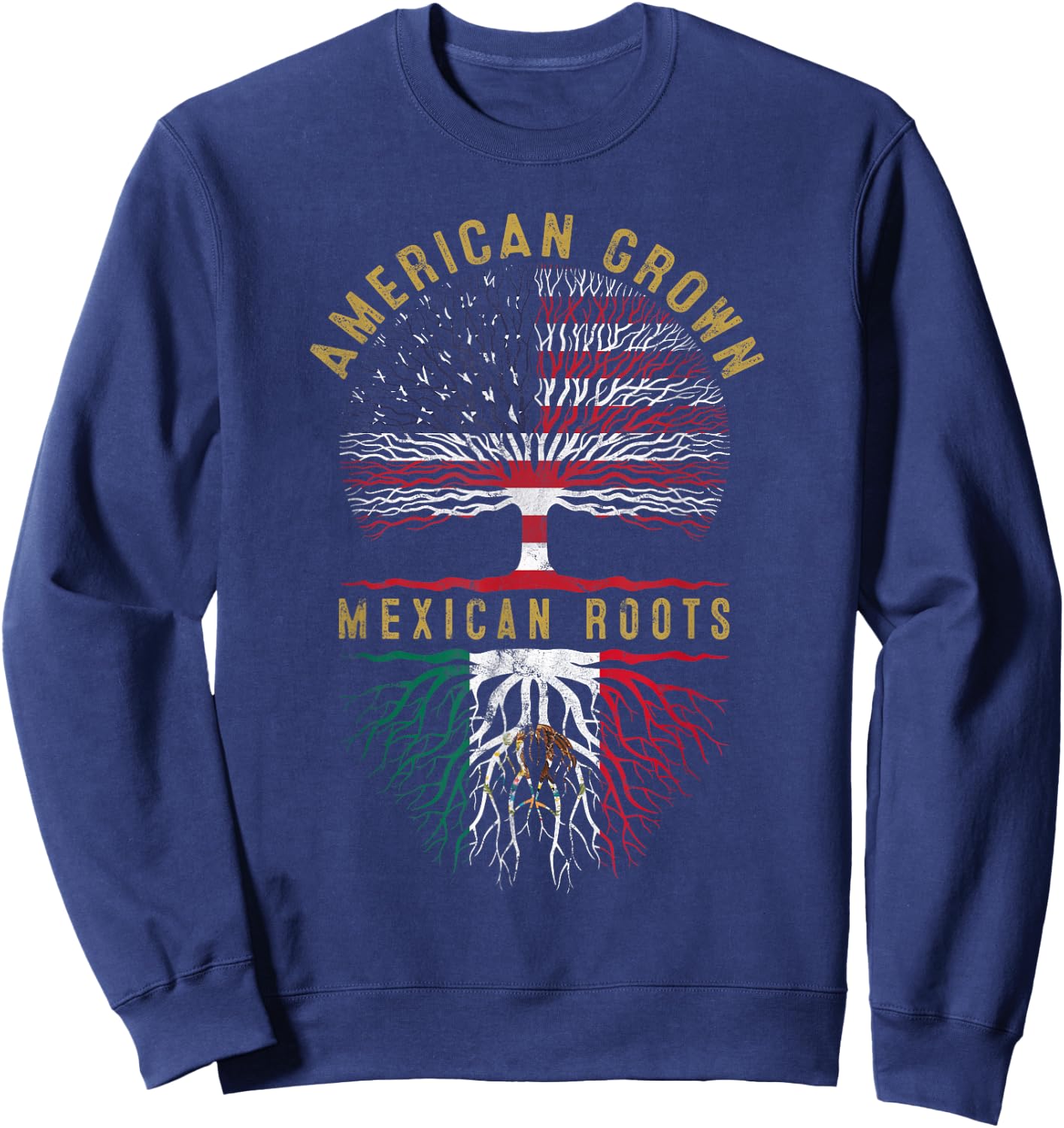 Distressed Tree USA Flag American Grown Mexican Roots Sweatshirt - Sweatshirt | Navy