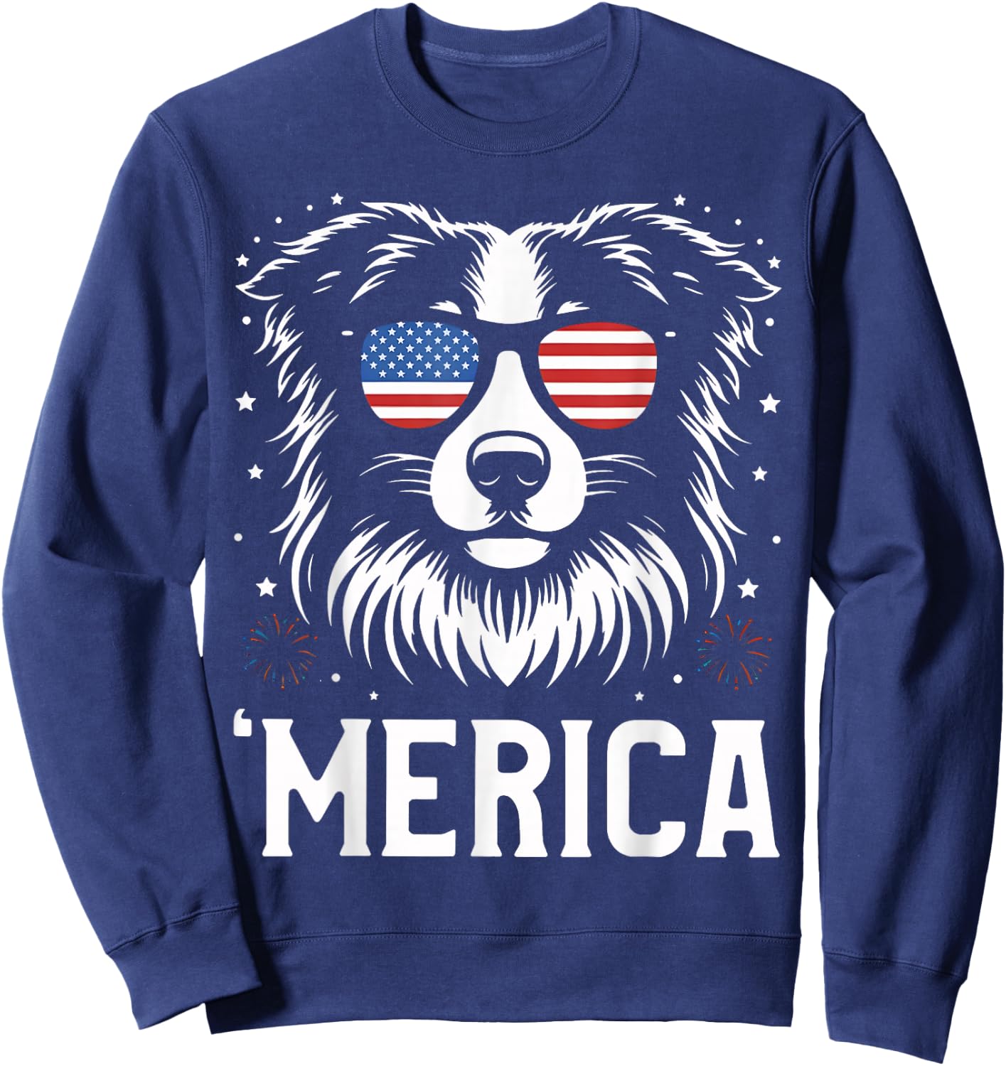 Australian Shepherd Merica Patriotic Dog American Flag Meme Sweatshirt - Sweatshirt | Navy