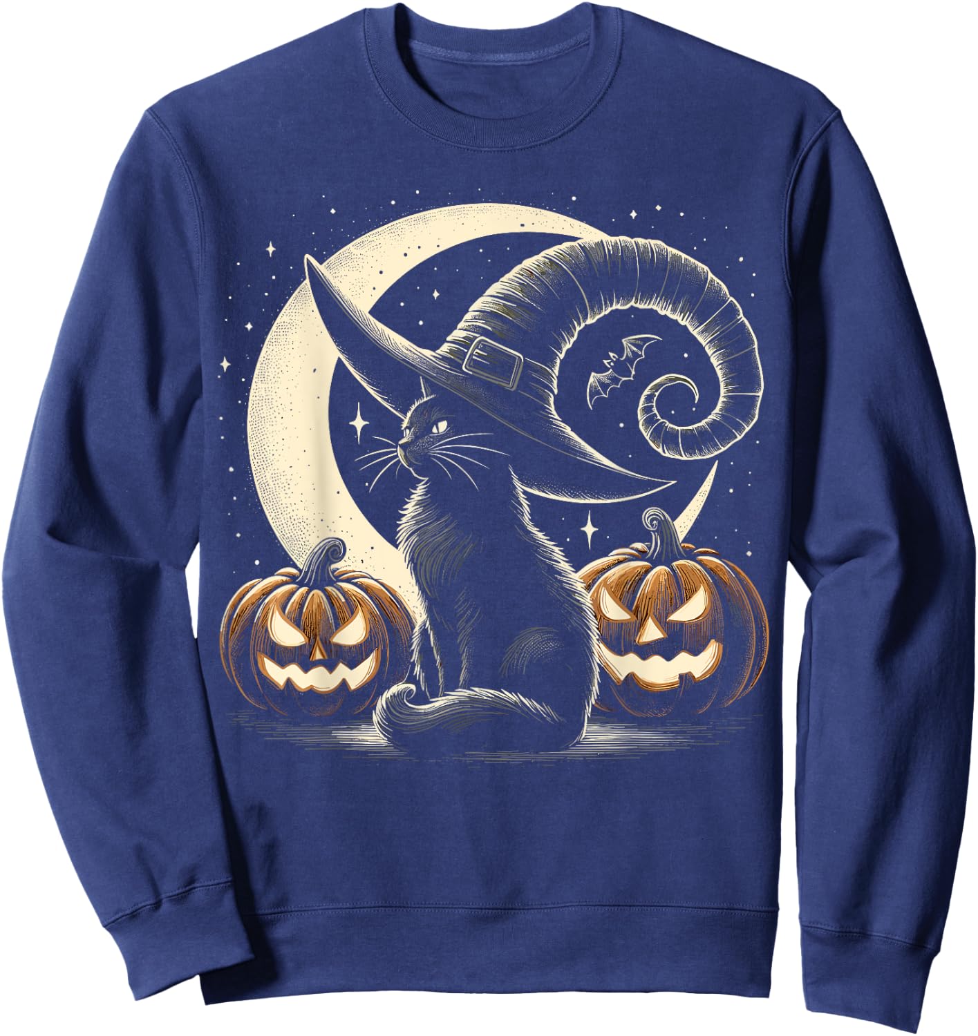Black Cat Halloween Retro Pumpkin Costume Cat Women Kids Sweatshirt - Sweatshirt | Navy