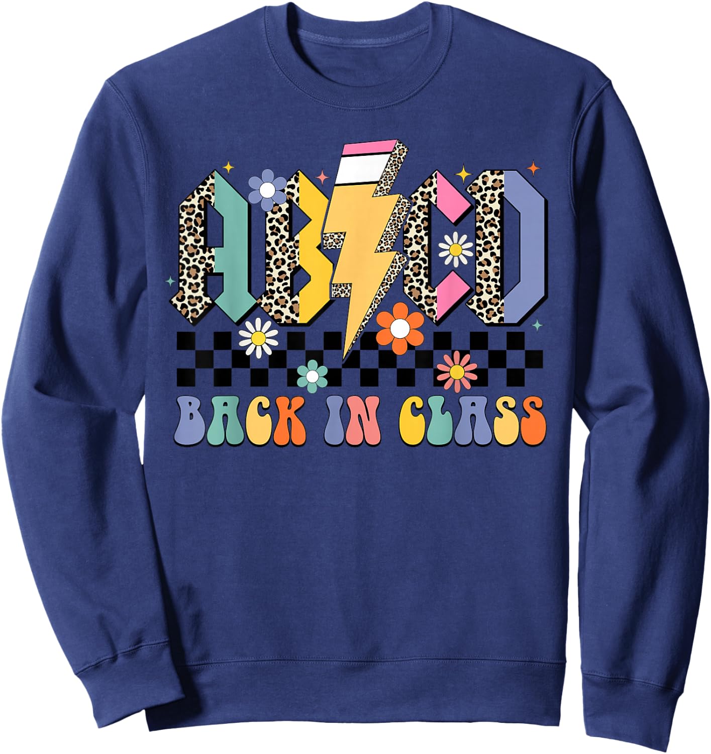 Back In Class ABCD Pencil Leopard Back To School Teacher Sweatshirt - Sweatshirt | Navy