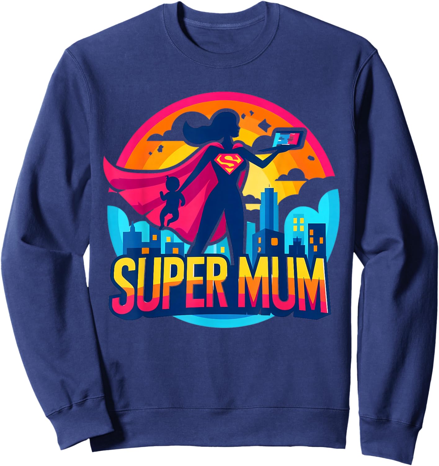 Birthday Gifts For Mom - Super Mum , Black, S Sweatshirt - Sweatshirt | Navy