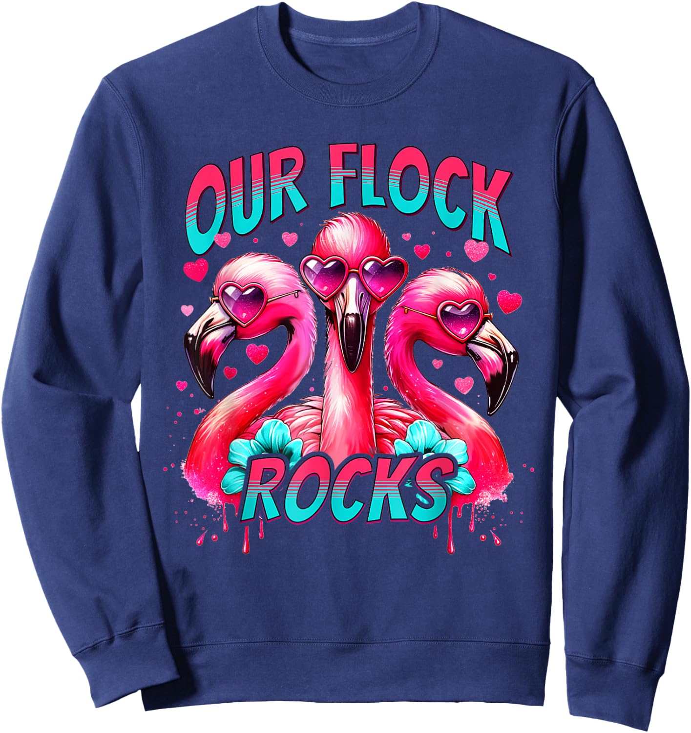 Our Flock Rocks Flamingo Matching Family Vacation Sweatshirt - Sweatshirt | Navy