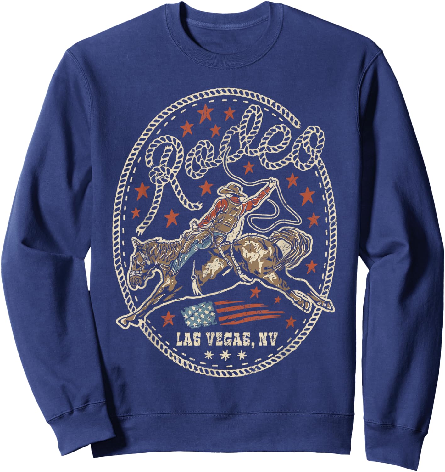 Rodeo Cowboy American Flag Western Country Southern Retro Sweatshirt - Sweatshirt | Navy