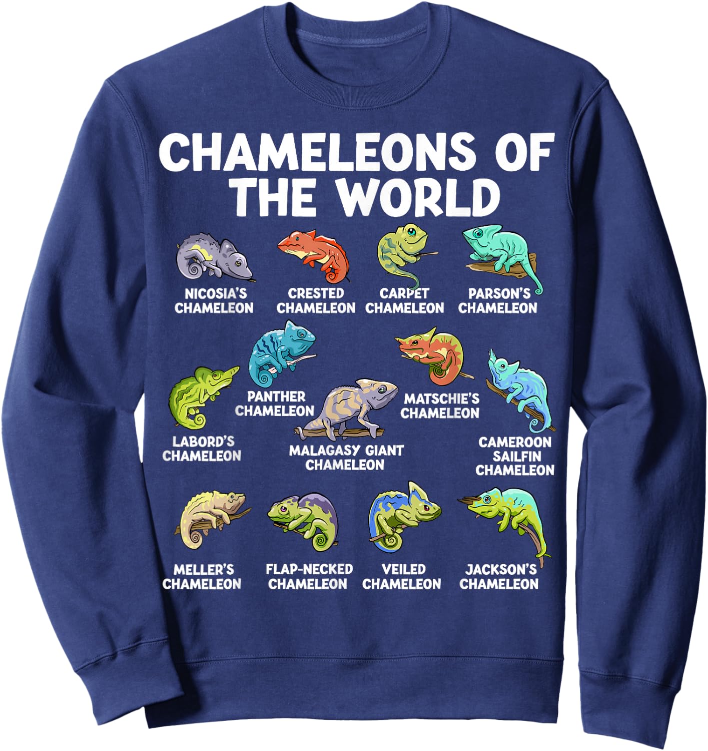 Chameleons Of The World Kawaii Types Of Chameleons Reptile Sweatshirt - Sweatshirt | Navy