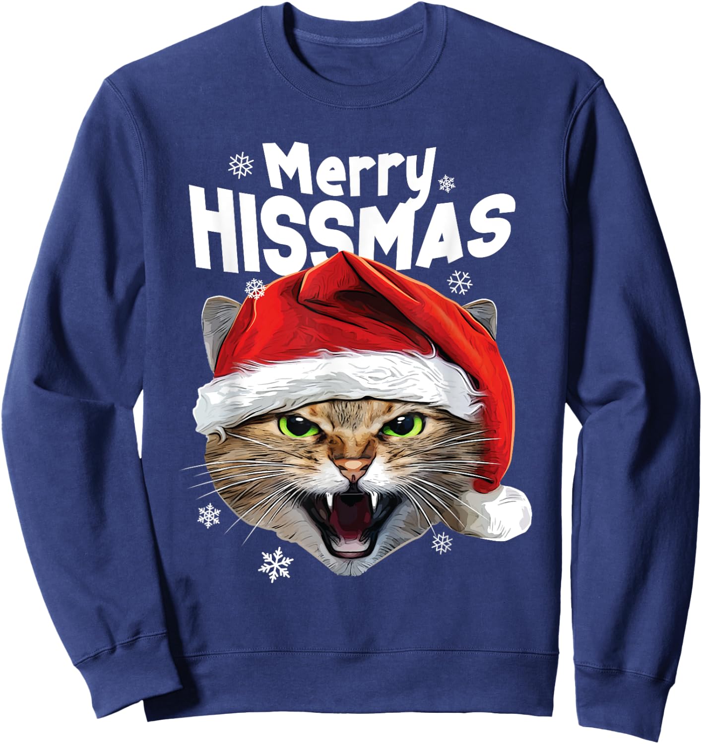 Cool Christmas Cat T Shirt 'Merry HISSmas' for Cat Lovers Sweatshirt - Sweatshirt | Navy