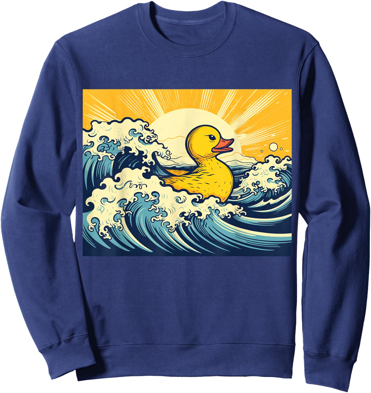 Great Wave off DUCKagawa Kanagawa Rubber Duck Woodblock Sweatshirt - Sweatshirt | Navy