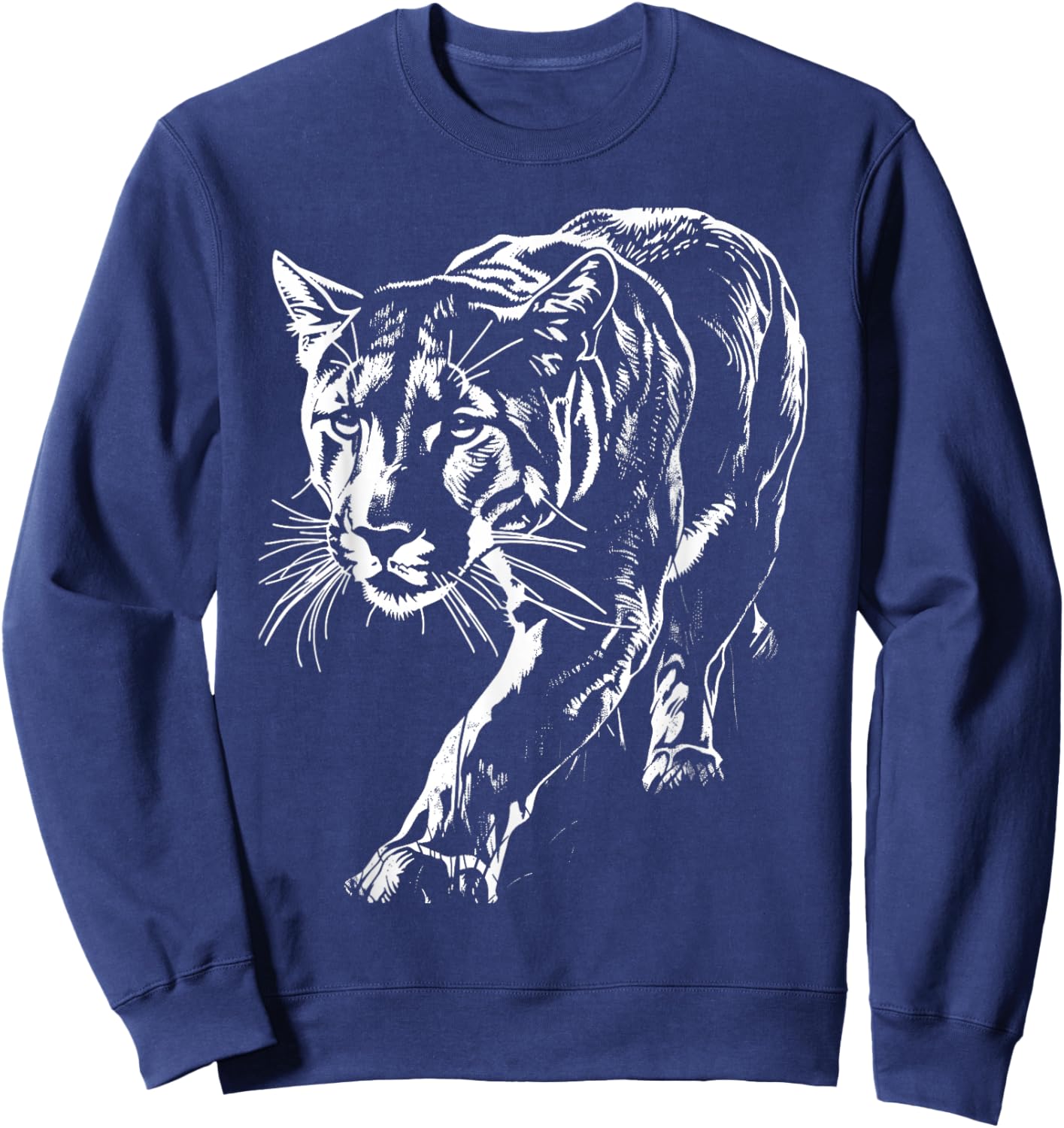 Cougar Face Cougars Mountain Lion Big Cat Animal Vintage Sweatshirt - Sweatshirt | Navy