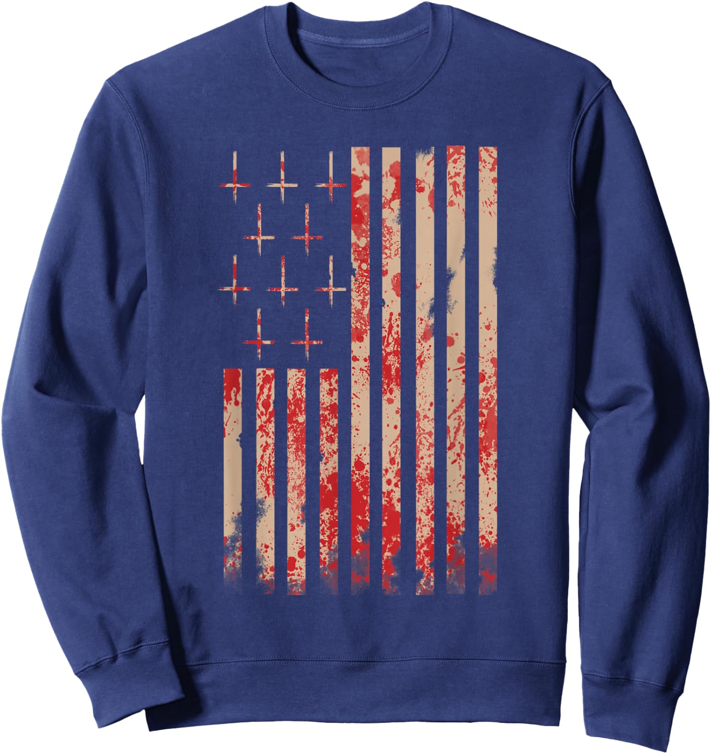 American Flag Shirt Upside Down Cross Occult Symbol Satanic Sweatshirt - Sweatshirt | Navy