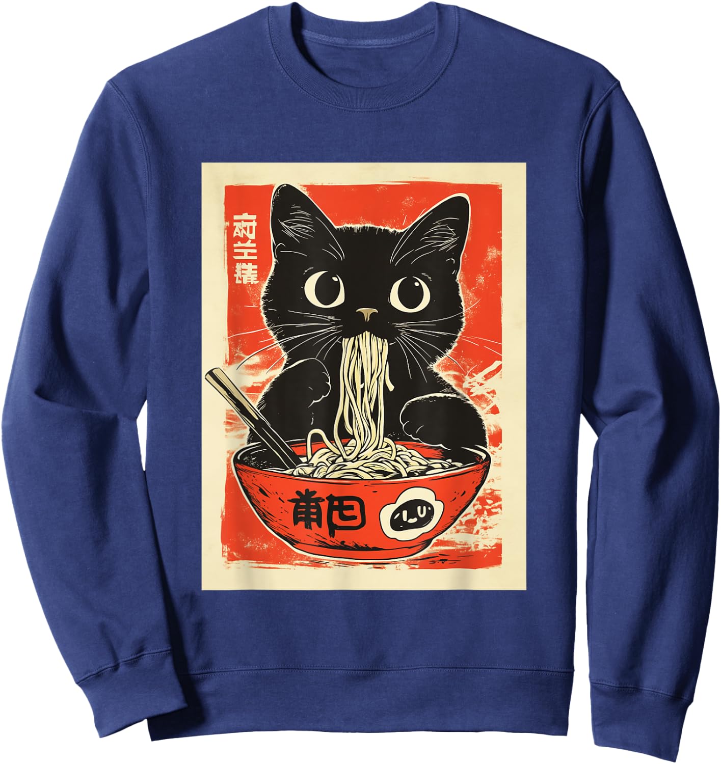 Noodle Cat Japanese Style Art Sweatshirt - Sweatshirt | Navy
