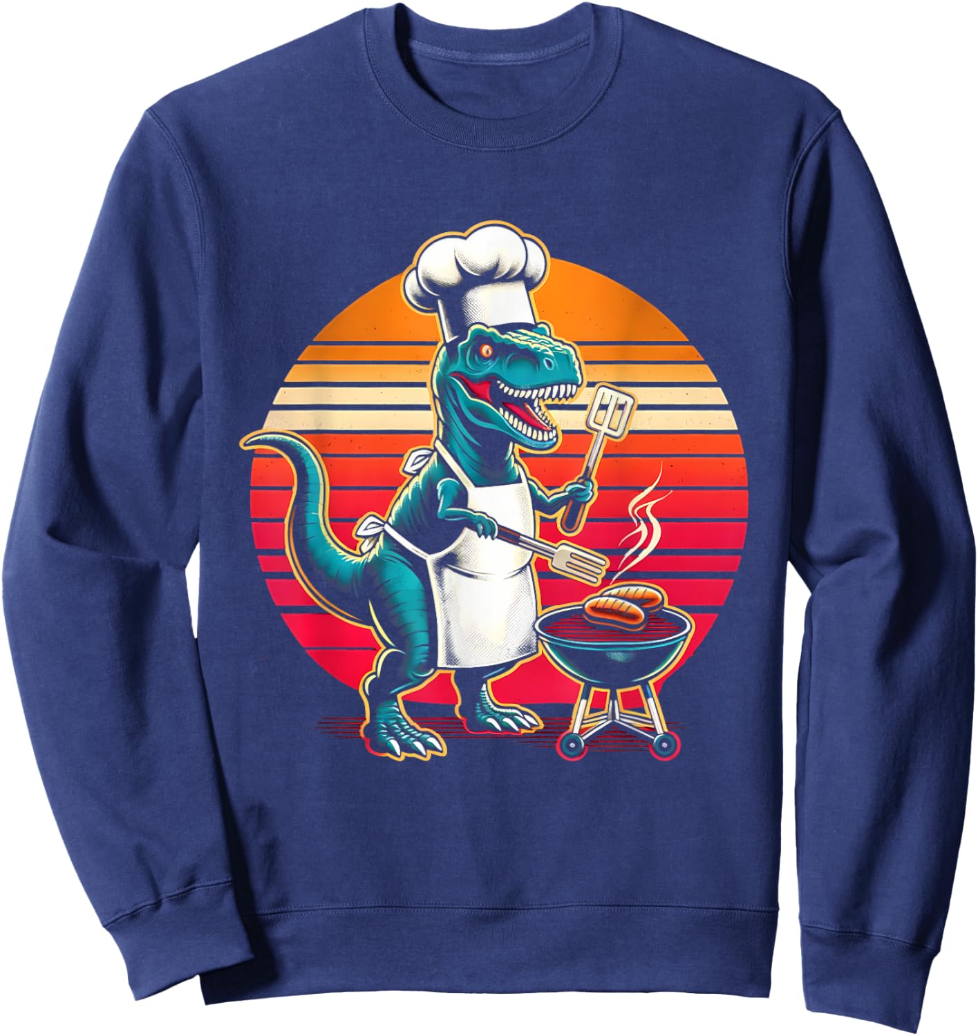 Dinosaur BBQ Chef Funny Retro Grill Master T-Rex Lover Sweatshirt - Sweatshirt | Navy