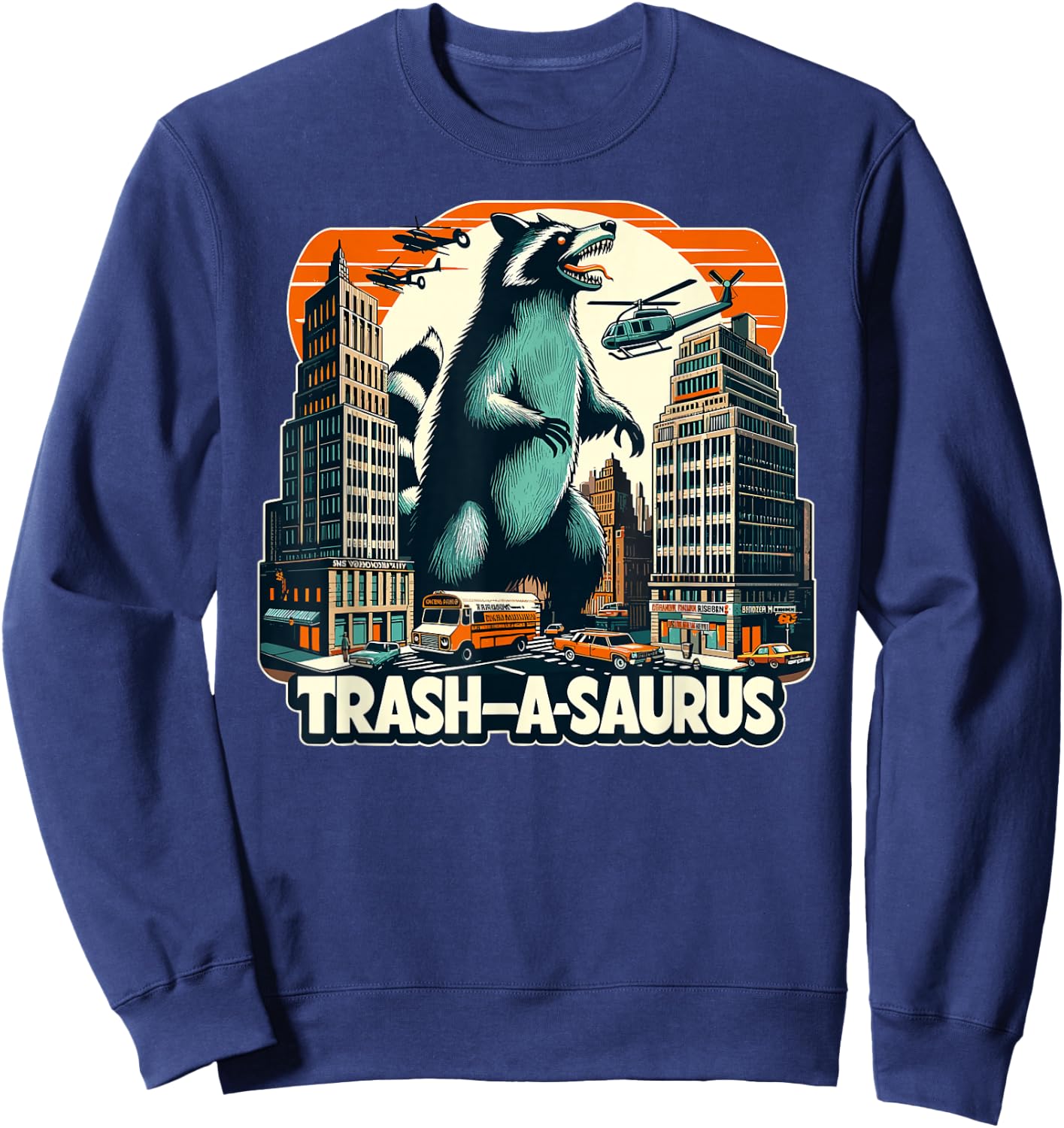 Waschbär, Trash-a-saurus, lustiger Vintage-Waschbär Sweatshirt - Sweatshirt | Navy