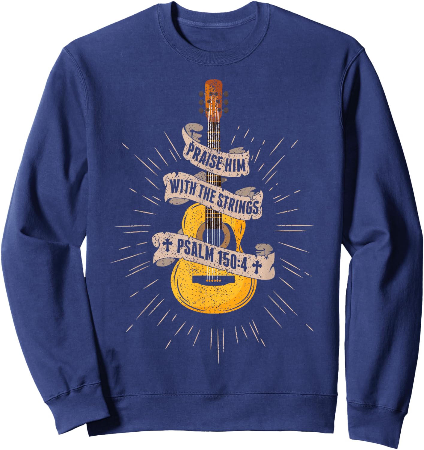 Praise Him With The Strings Jesus Acoustic Guitar Christian Sweatshirt - Sweatshirt | Navy