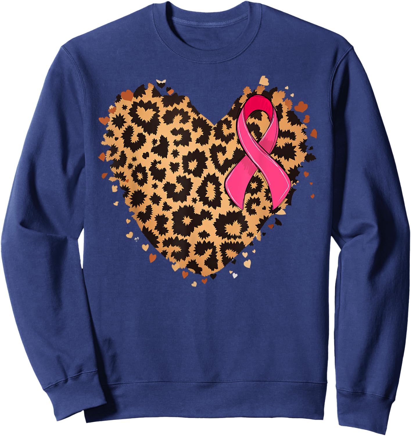 Breast cancer Pink ribbon Cheetah Leopard Heart Print Sweatshirt - Sweatshirt | Navy
