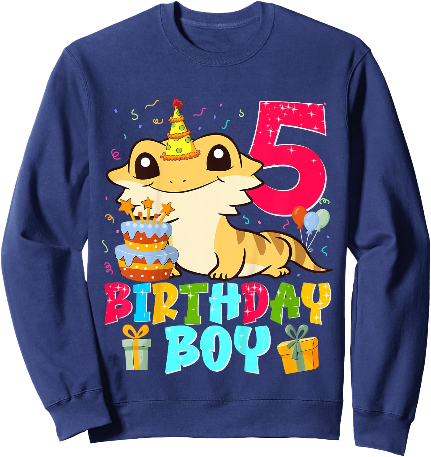 Kids Bearded Dragon Lizard 5th Birthday 5 Years Old Boy Kids Sweatshirt - Sweatshirt | Navy