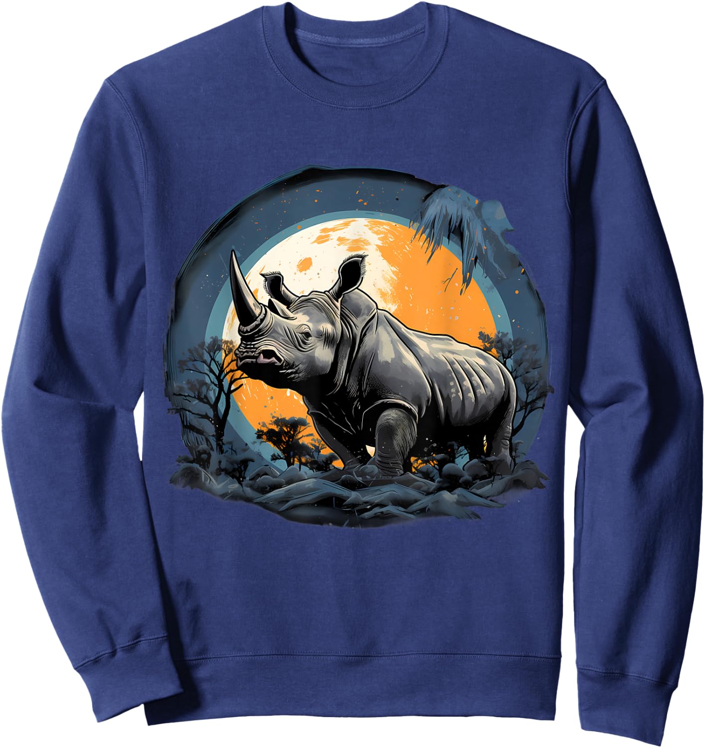 Rhino Safari Nature Artwork Rhinoceros Wildlife Safari Motif Sweatshirt - Sweatshirt | Navy