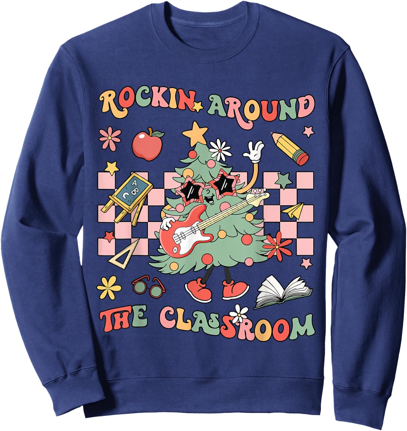 Rocking Around The Classroom Christmas Tree Guitar Student Sweatshirt - Sweatshirt | Navy