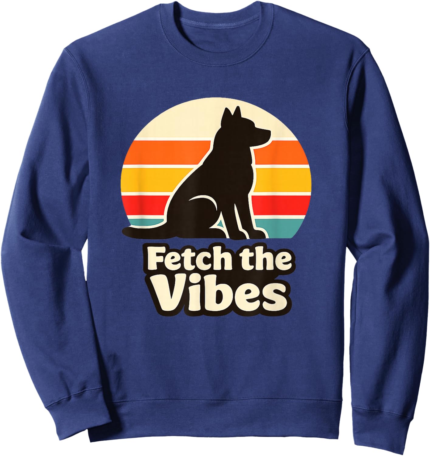 Retro Dog Sunset Fetch the Vibes Graphic Design Sweatshirt - Sweatshirt | Navy