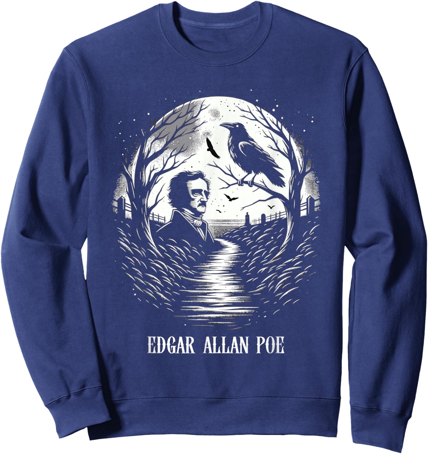 Horror and Fantasy Creative Writing Macabre Art Edgar Allan Poe & Raven - -Youth, Black, Small Sweatshirt - Sweatshirt | Navy
