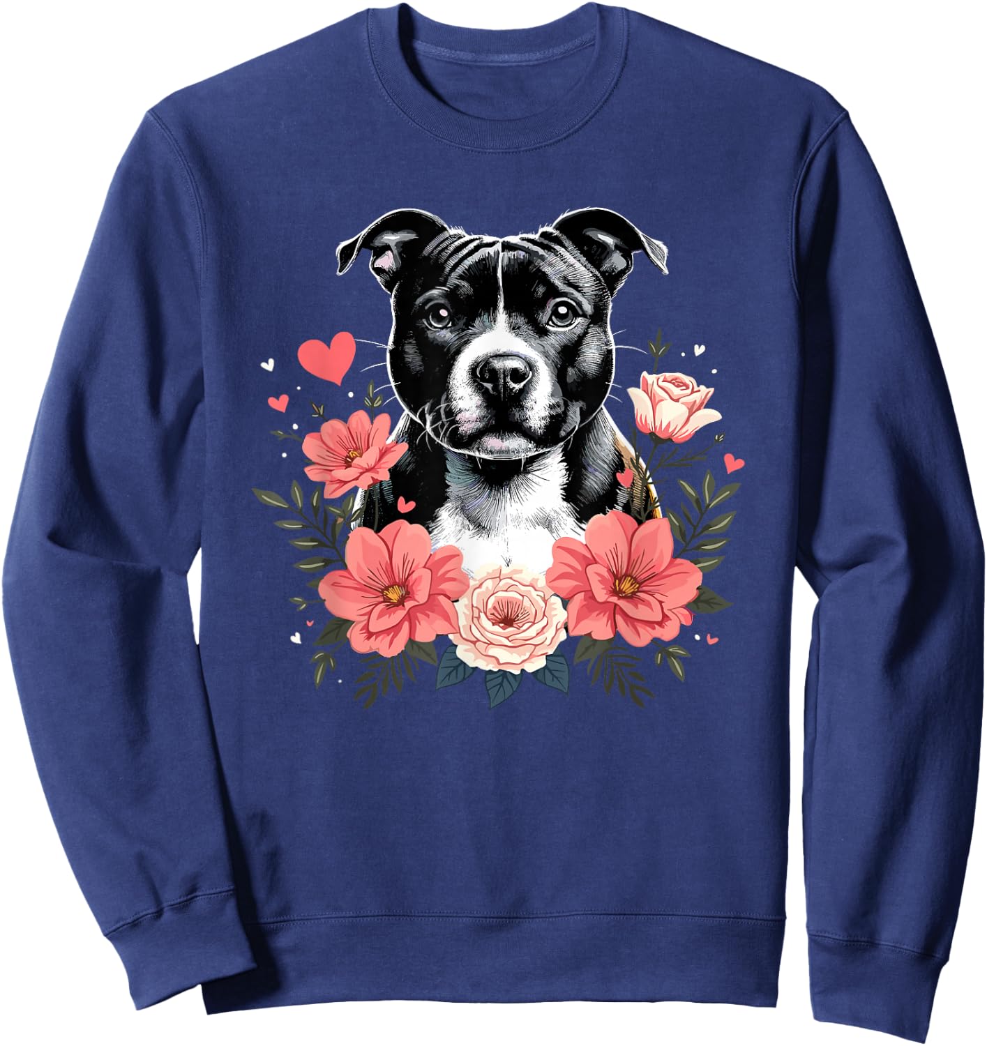 Roses Flowers Staffordshire Bull Terrier Staffy Terriers Sweatshirt - Sweatshirt | Navy