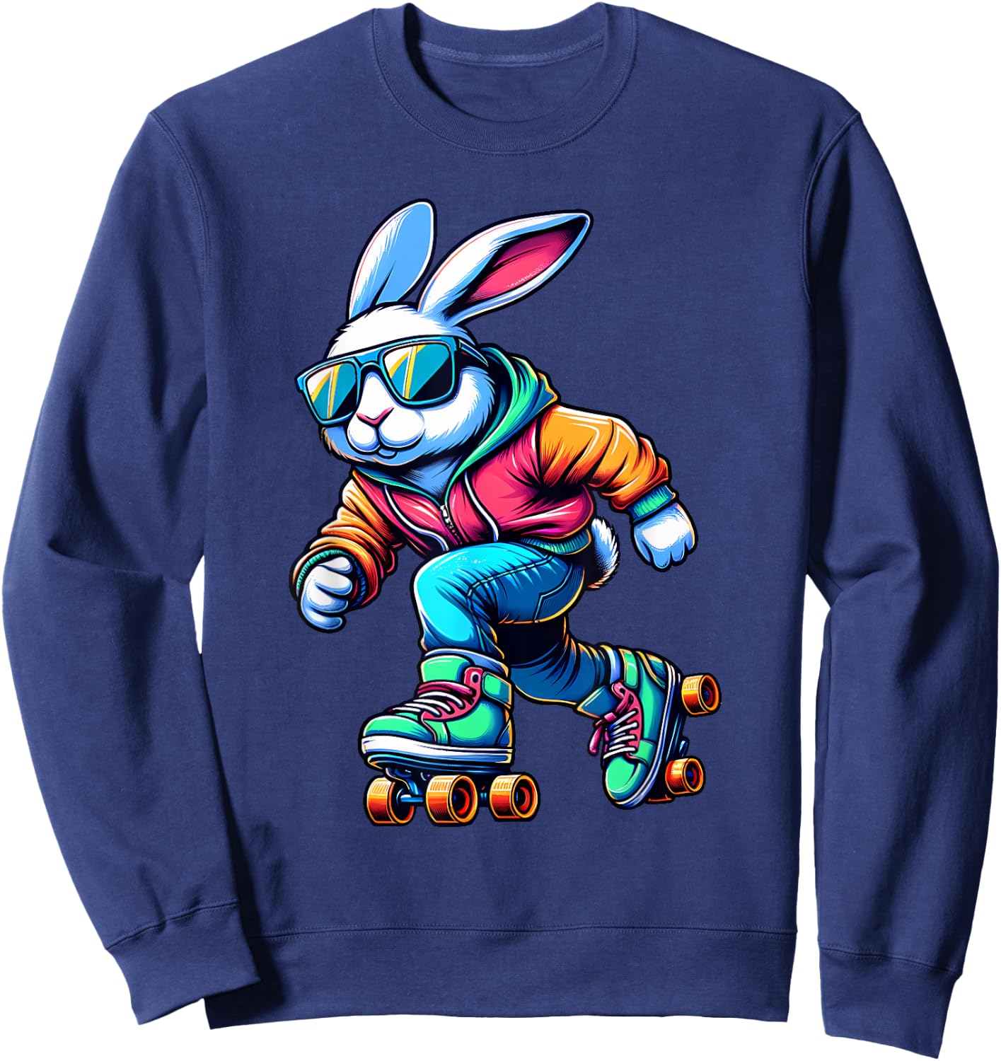 Happy Easter Bunny Roller Skating Player Lover Sport Rabbit Sweatshirt - Sweatshirt | Navy