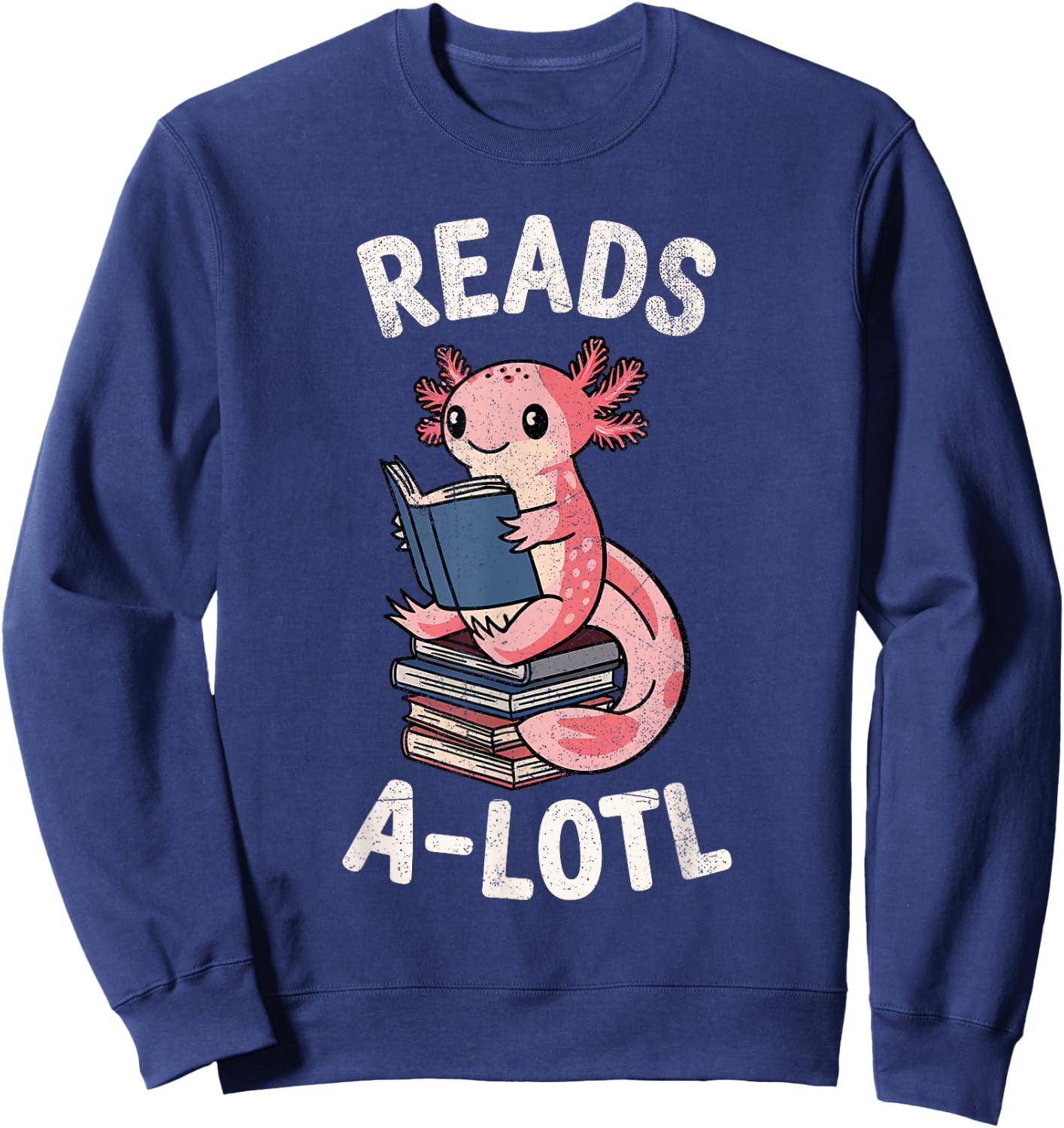 Cute Axolotl Read Alotl Bookworm Boys Girls Kids Sweatshirt - Sweatshirt | Navy