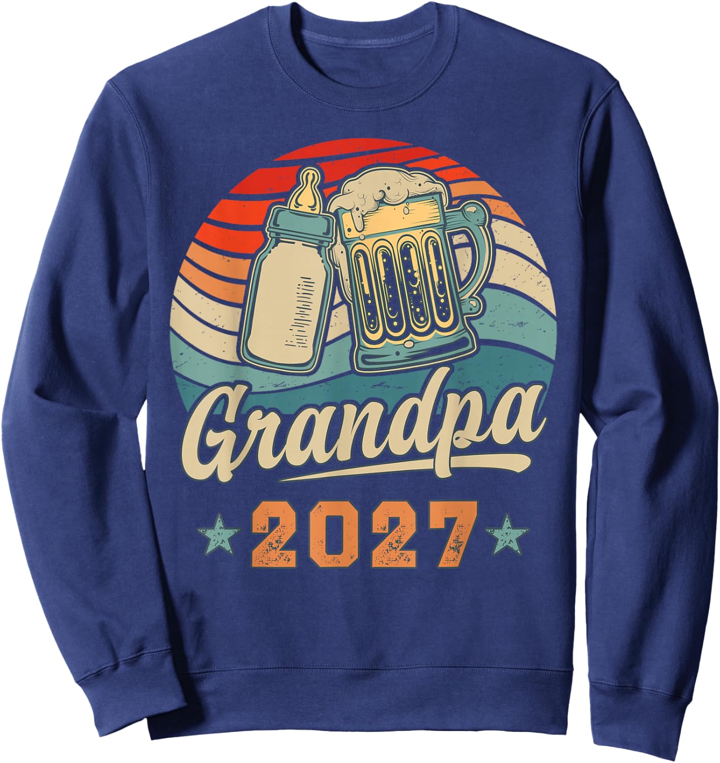 Grandpa 2027 Retro Future Grandpa Baby Reveal Sweatshirt - Sweatshirt | Navy