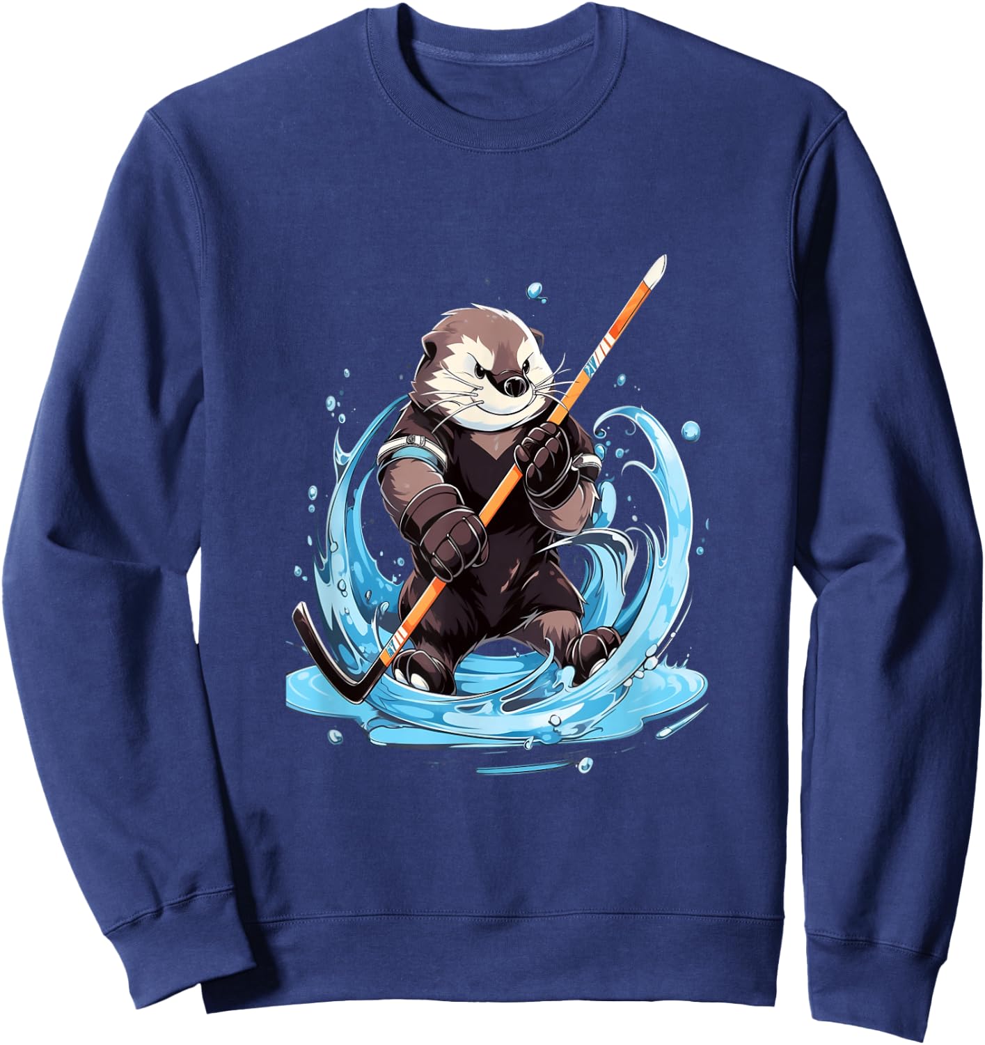 Otter Ice Hockey Player Hockey Stick Goalkeeper Sweatshirt - Sweatshirt | Navy