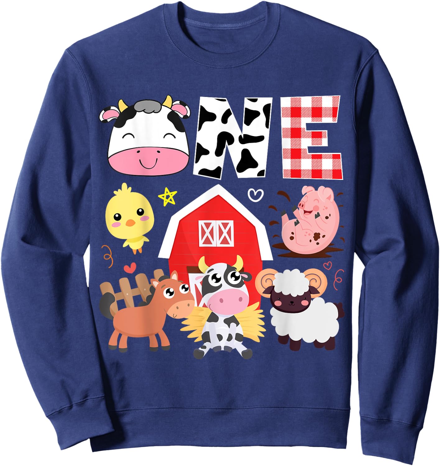 1st Birthday One Year Old Farm Theme Animals Birthday Party Sweatshirt - Sweatshirt | Navy