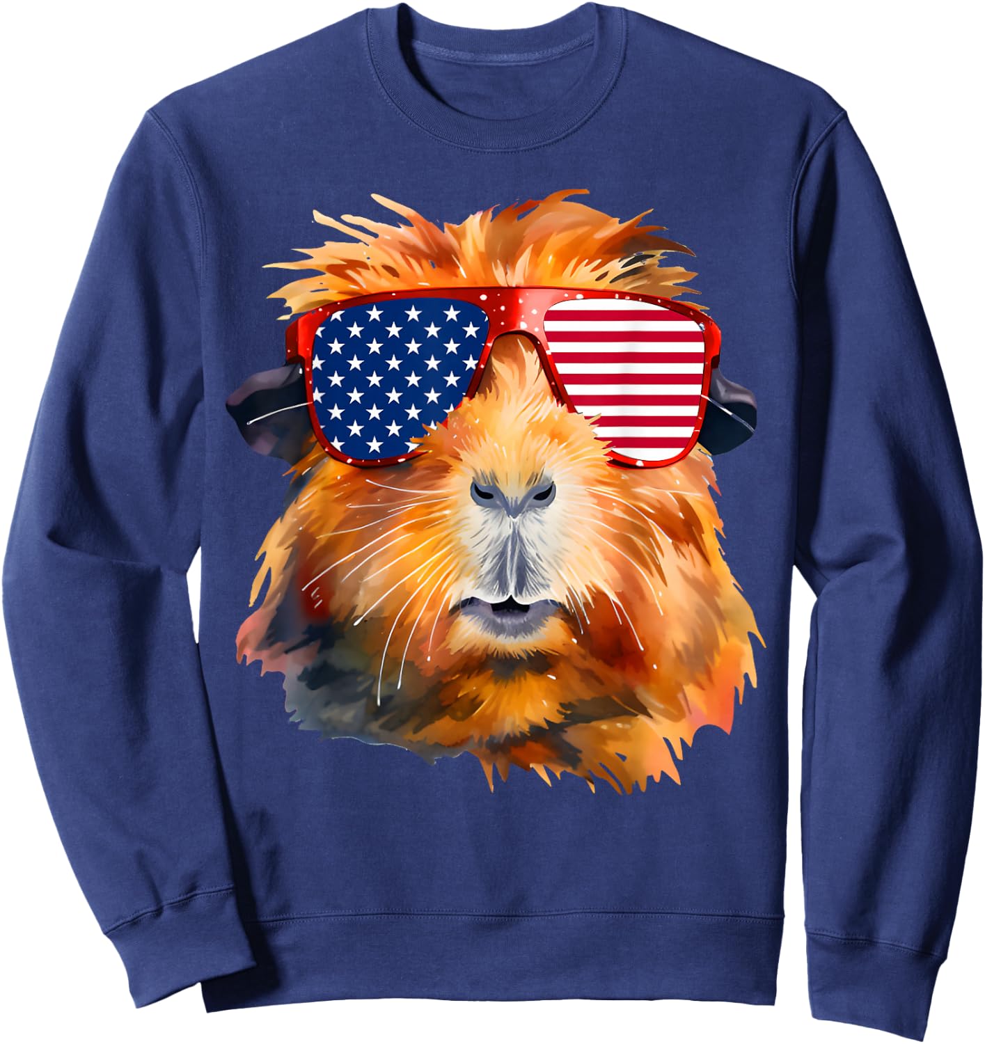 Guinea Pig American Flag Sunglasses Patriotic 4th Of July Sweatshirt - Sweatshirt | Navy
