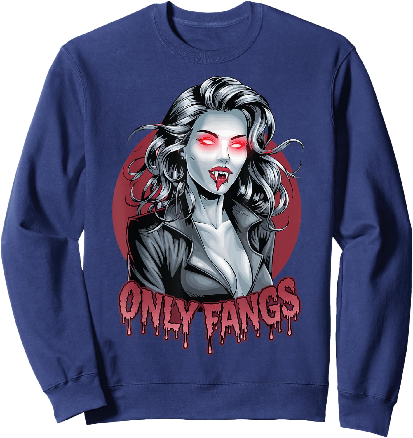 Sexy Vampire Horror Gothic Parody Only Fangs Goth Halloween Sweatshirt - Sweatshirt | Navy
