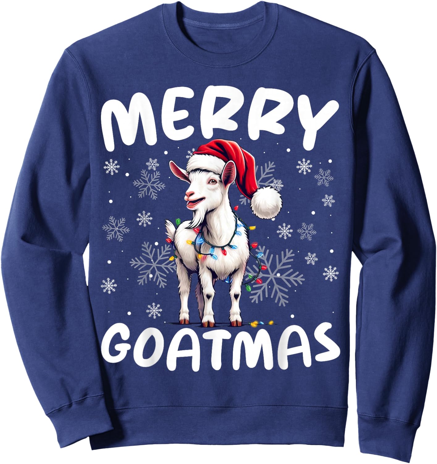 Goat Funny Merry Goatmas Santa Hat Sunglass Snowflakes Xmas Sweatshirt - Sweatshirt | Navy