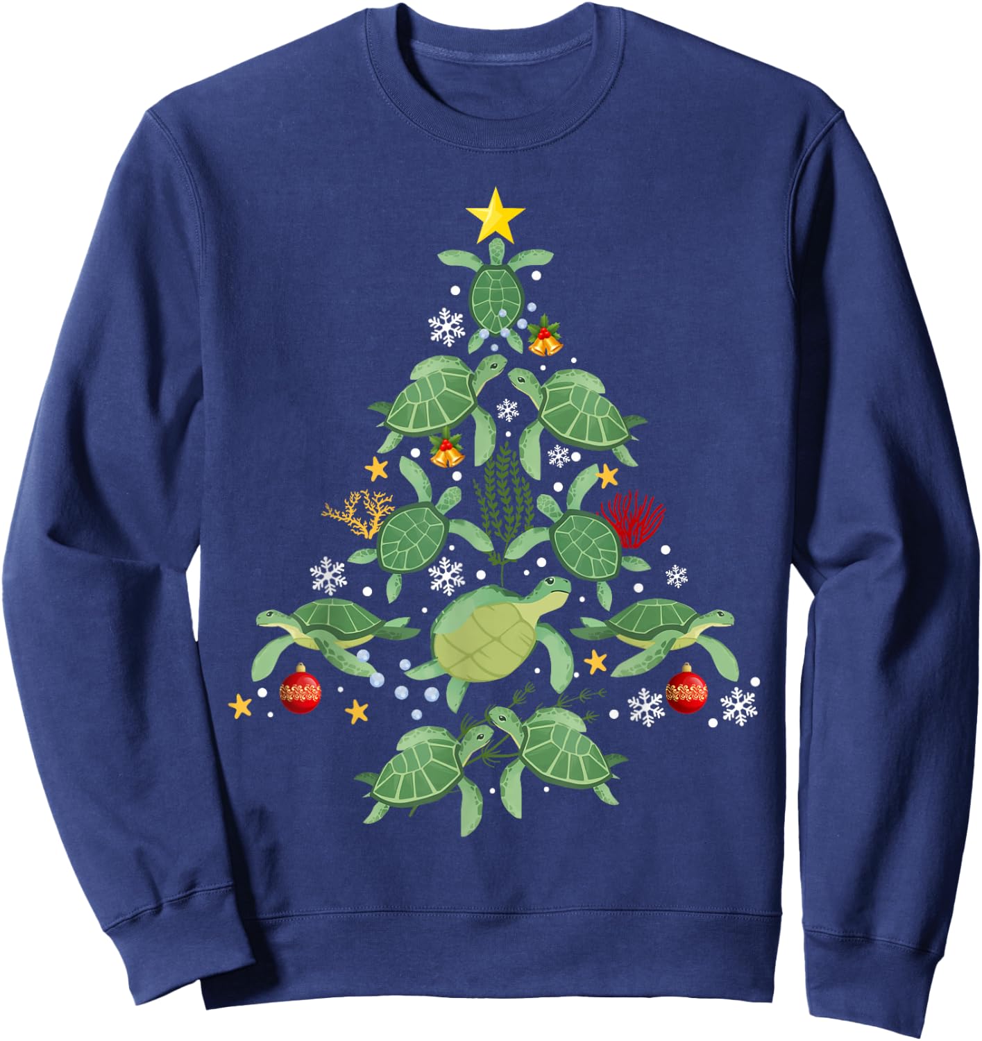 Sea Turtle Christmas Tree Funny Turtle Lovers Xmas Party Sweatshirt - Sweatshirt | Navy