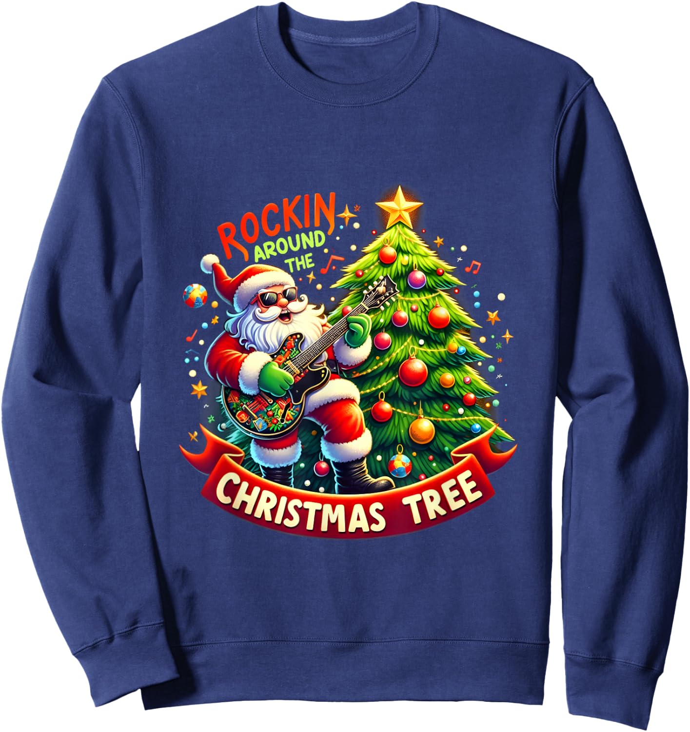 Rockin' Around The Christmas Tree Funny Horses Christmas Sweatshirt - Sweatshirt | Navy