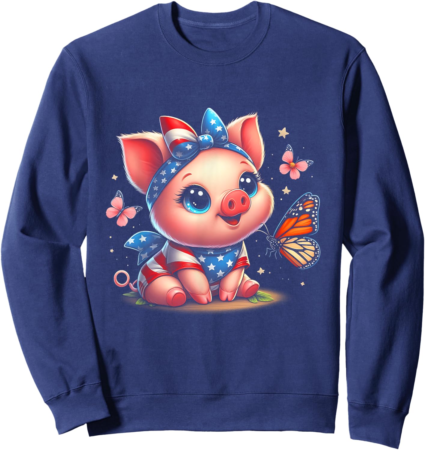 Cute Pig With Bandana Pigs Lover American Flag 4th Of July Sweatshirt - Sweatshirt | Navy