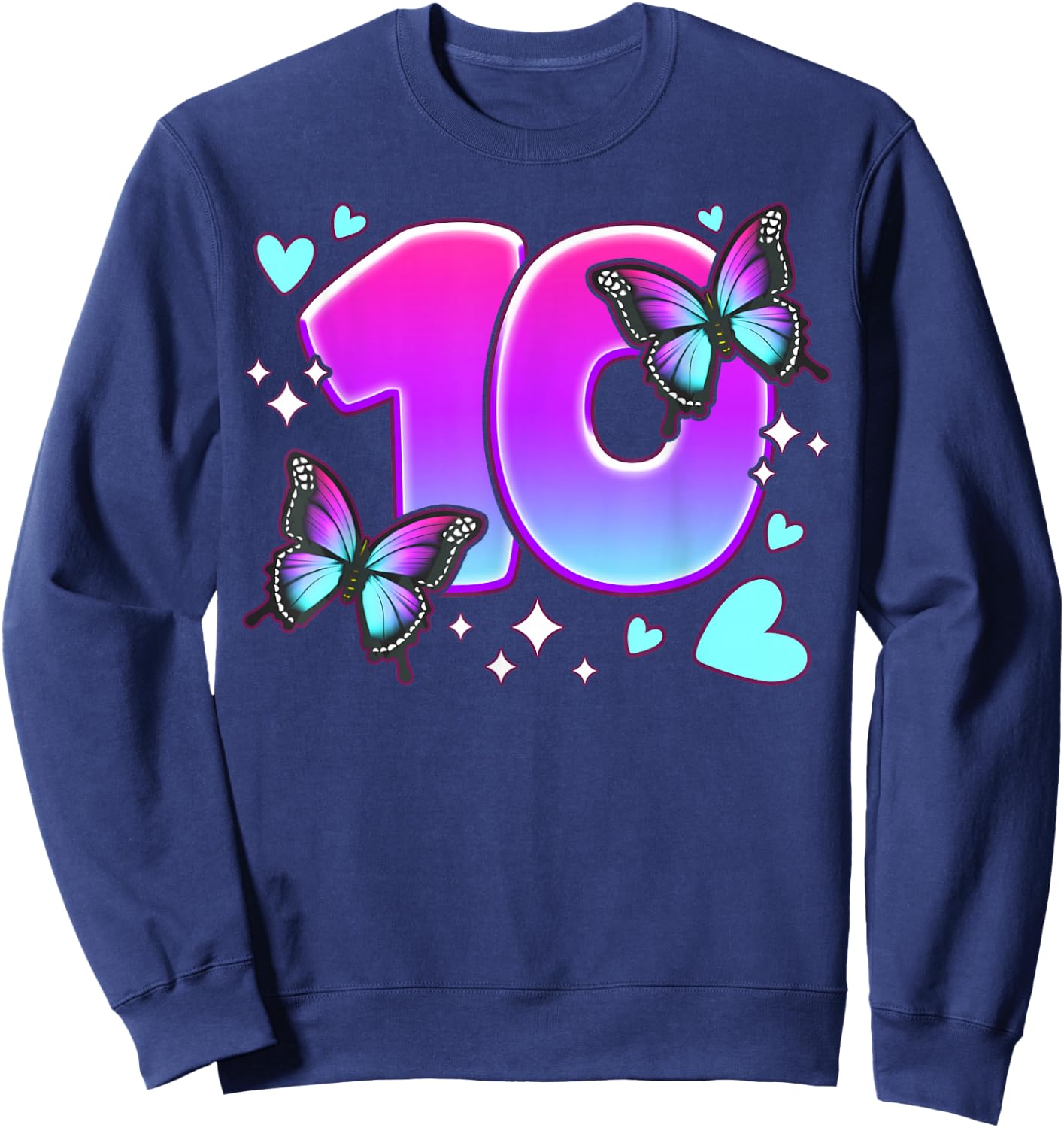 Birthday Girl 10 Years, Butterflies and Number 10 Sweatshirt - Sweatshirt | Navy