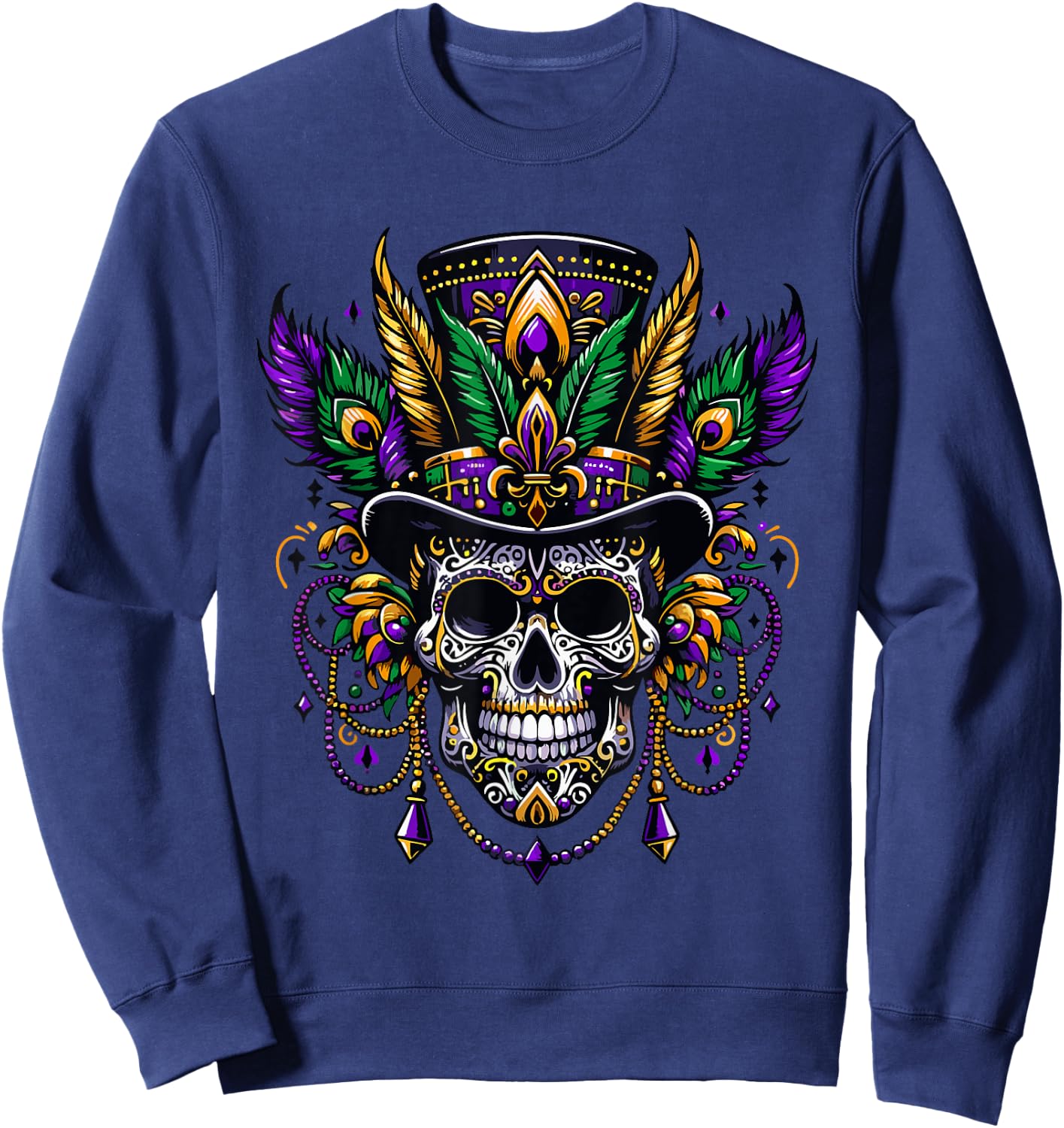 Mardi Gras Skull Top Hat New Orleans Witch Doctor Voodoo Sweatshirt - Sweatshirt | Navy