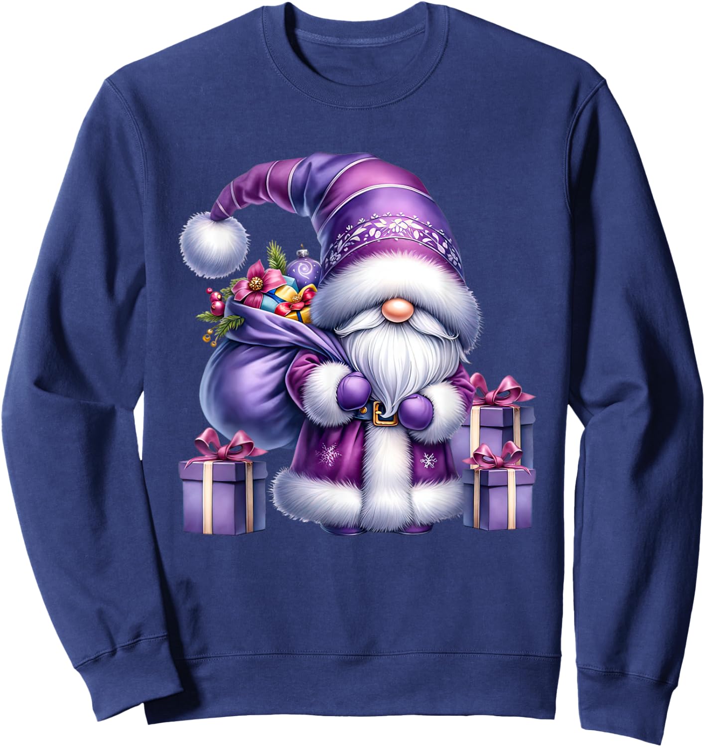 Purple Christmas Gnome Graphic Men Kids Cute Santa Sweatshirt - Sweatshirt | Navy