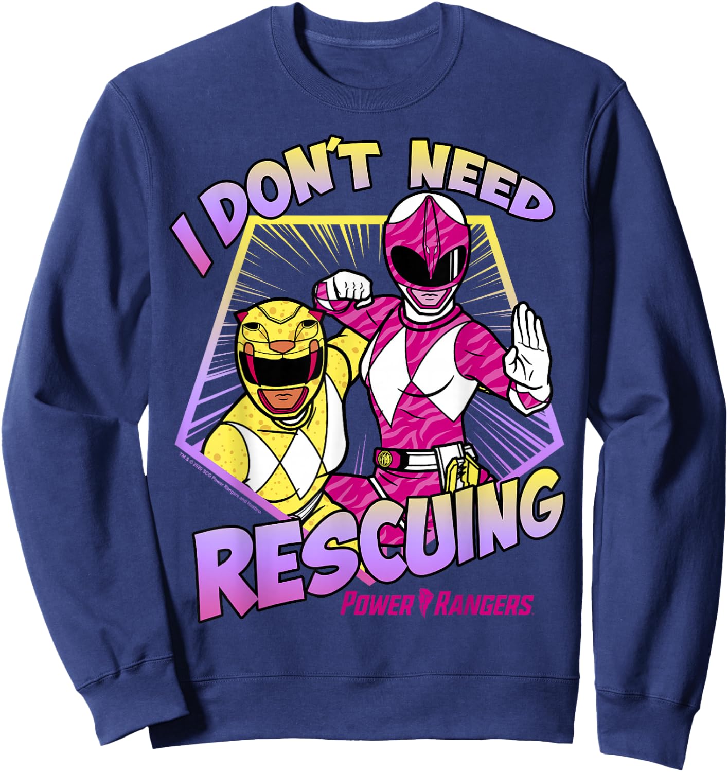 Power Rangers I Don't Need Rescuing Pink & Yellow Rangers Sweatshirt - Sweatshirt | Navy