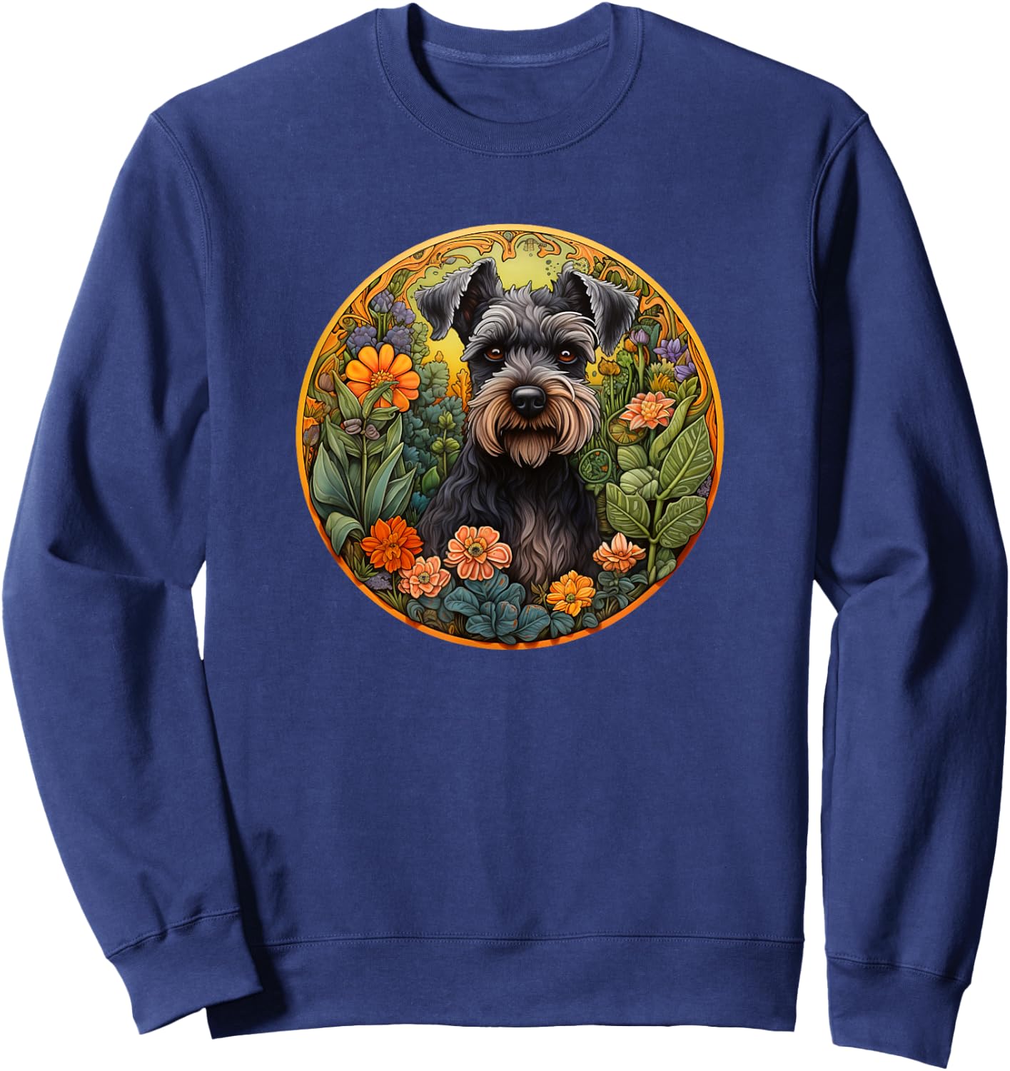Girls Cute Flowers Floral Miniature Schnauzer Lover Sweatshirt - Sweatshirt | Navy