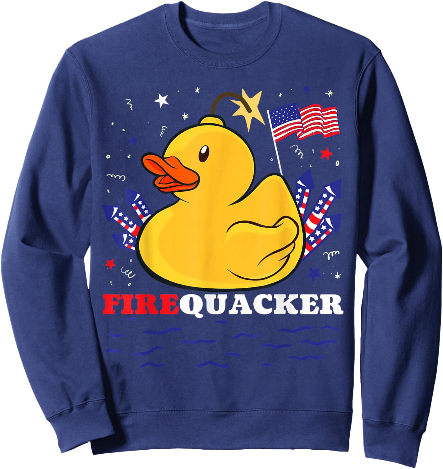 Firecracker Duck 4th of July Patriotic Day USA Flag Funny Sweatshirt - Sweatshirt | Navy